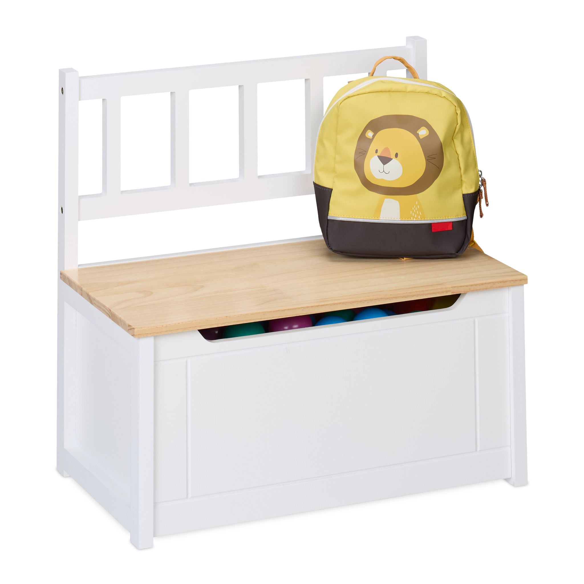 Kinderbank mit Stauraum Weiss-Hellbraun