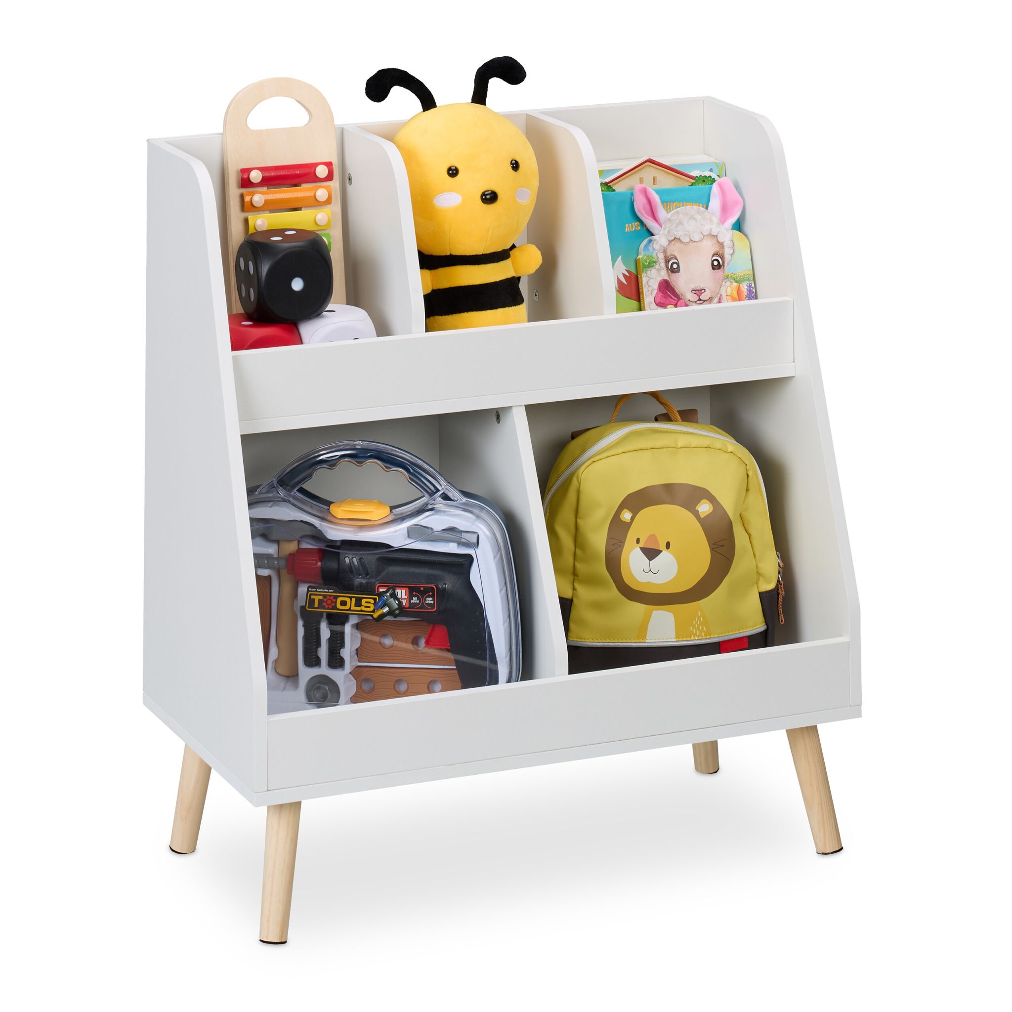 Kinderregal mit 5 Fächern Weiss-Hellbraun
