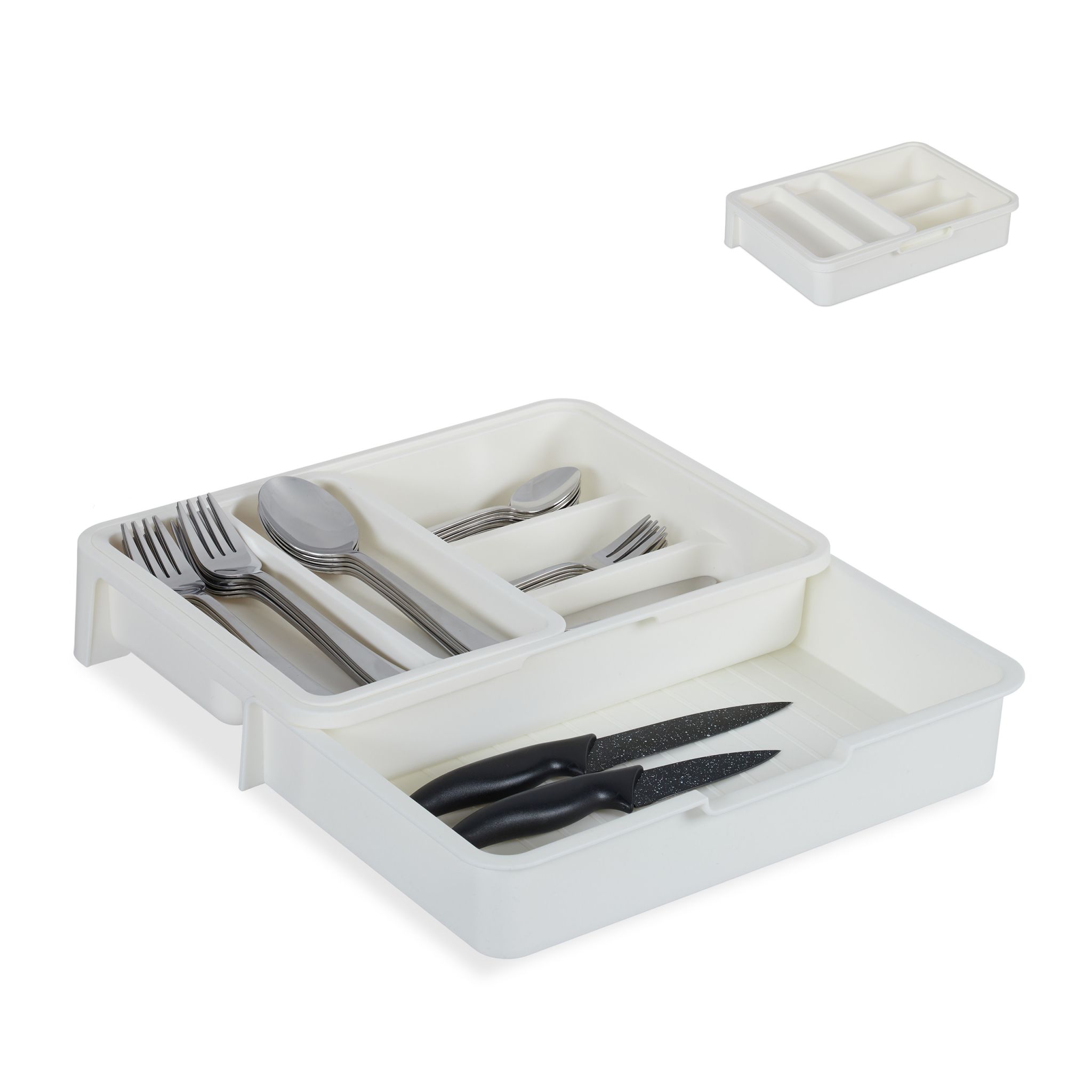 Ausziehbarer Besteckkasten Weiss