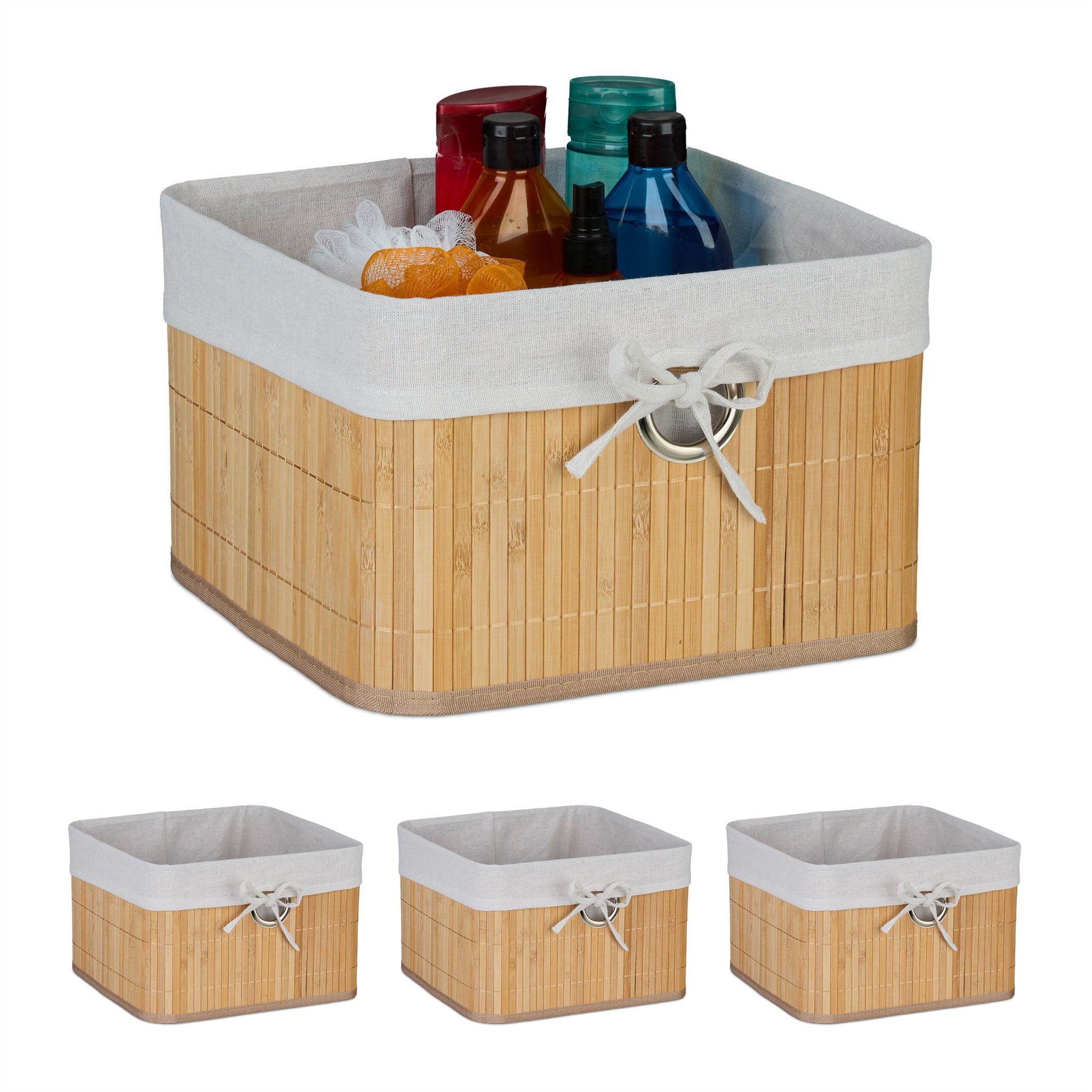 Aufbewahrungskorb Set Bambus Beige-Creme-Silber