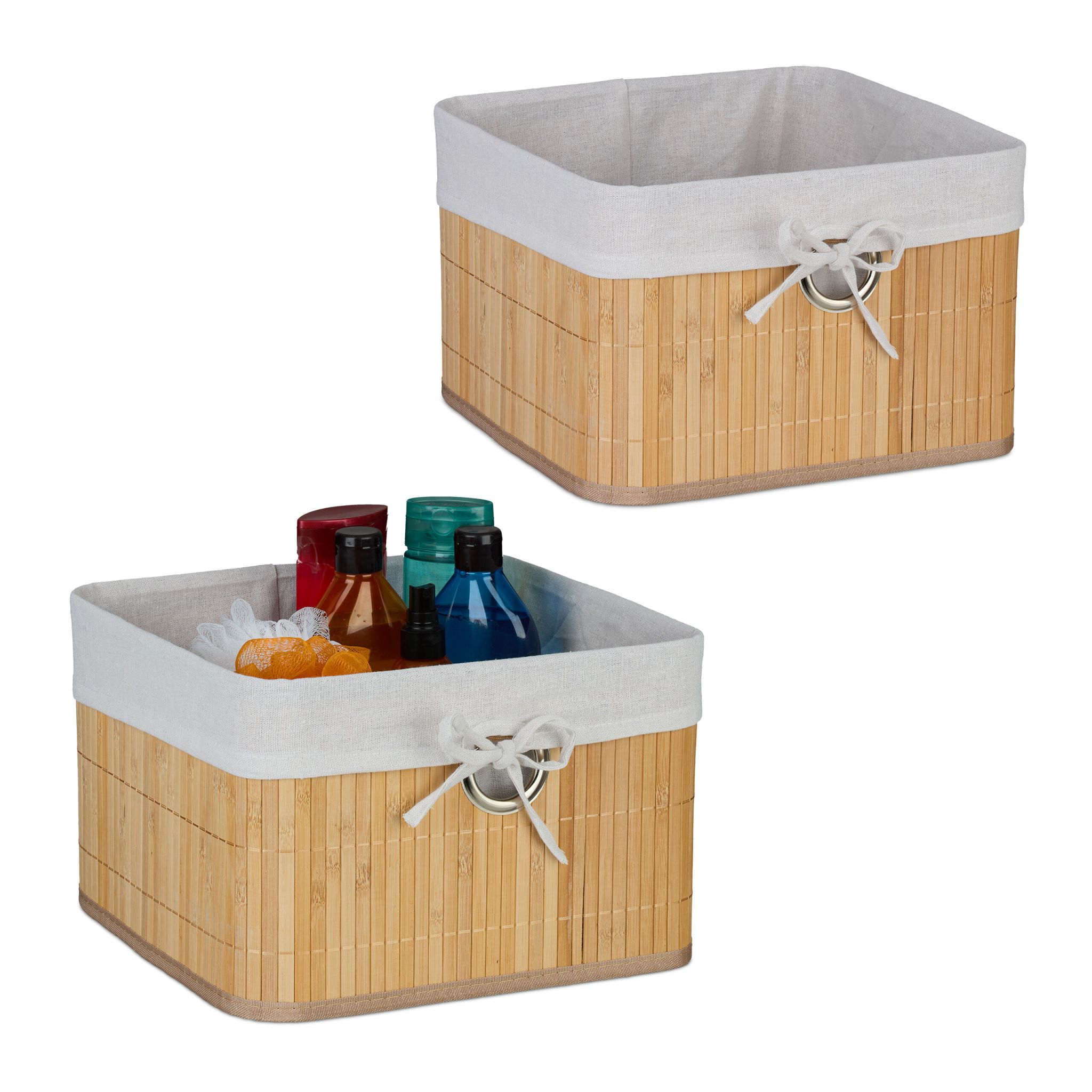 Aufbewahrungskorb Set Bambus Beige-Creme-Silber