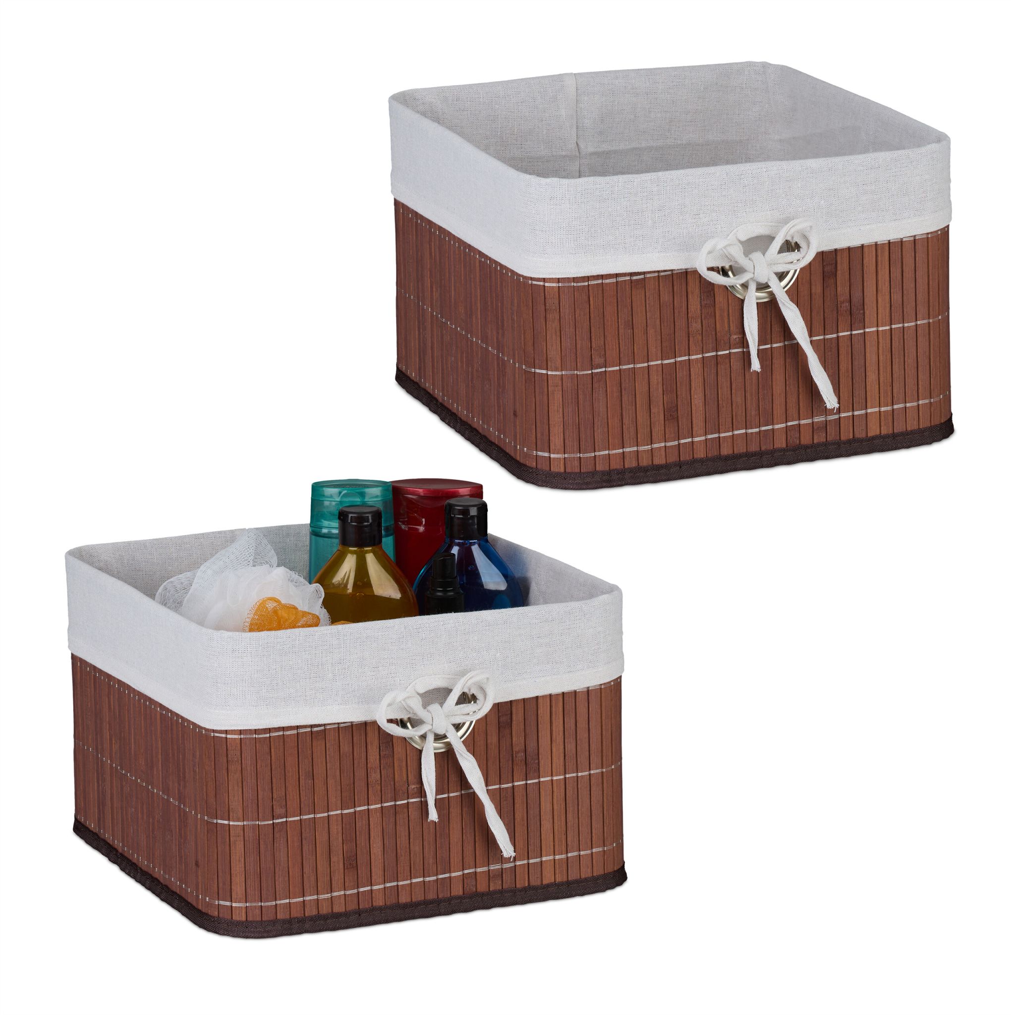 Aufbewahrungskorb Set Bambus Braun-Creme-Silber