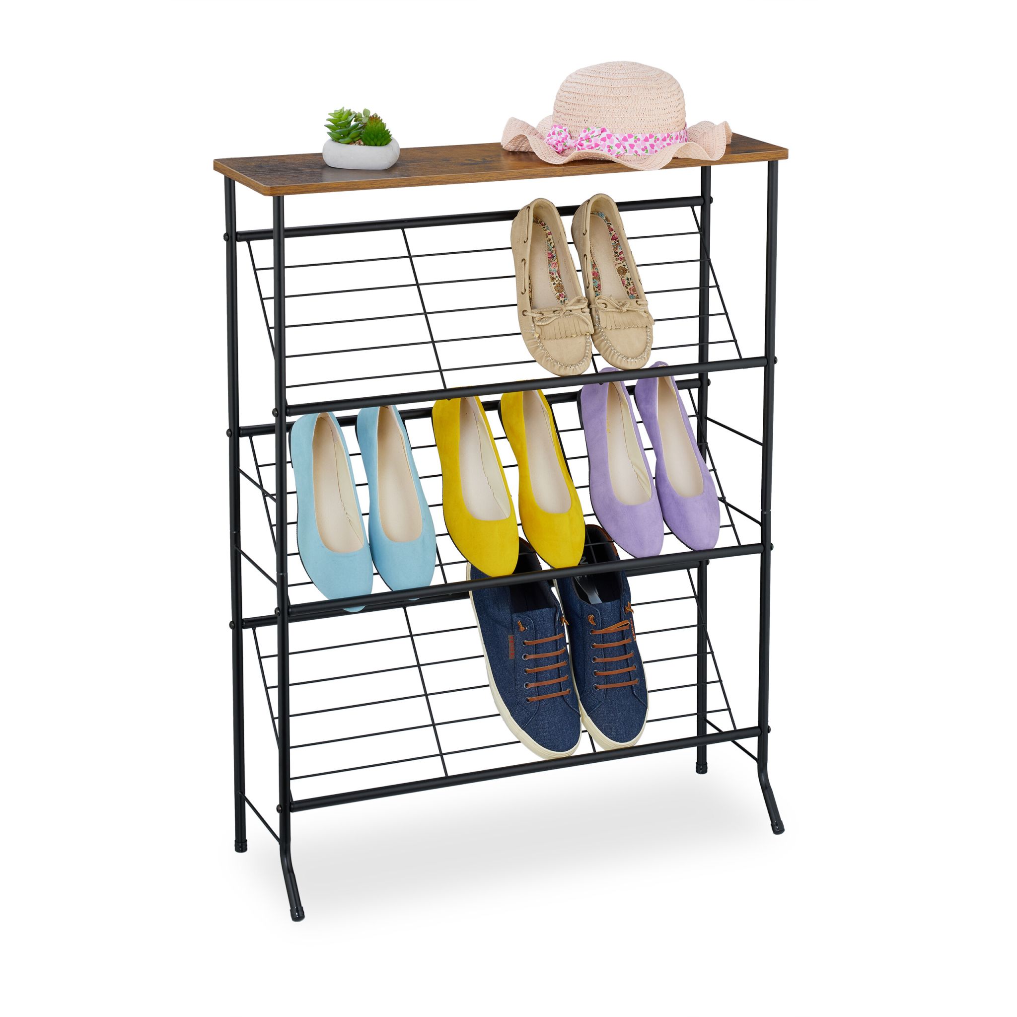 Industrial Schuhregal für 9 Paar Schuhe Dunkelbraun-Schwarz
