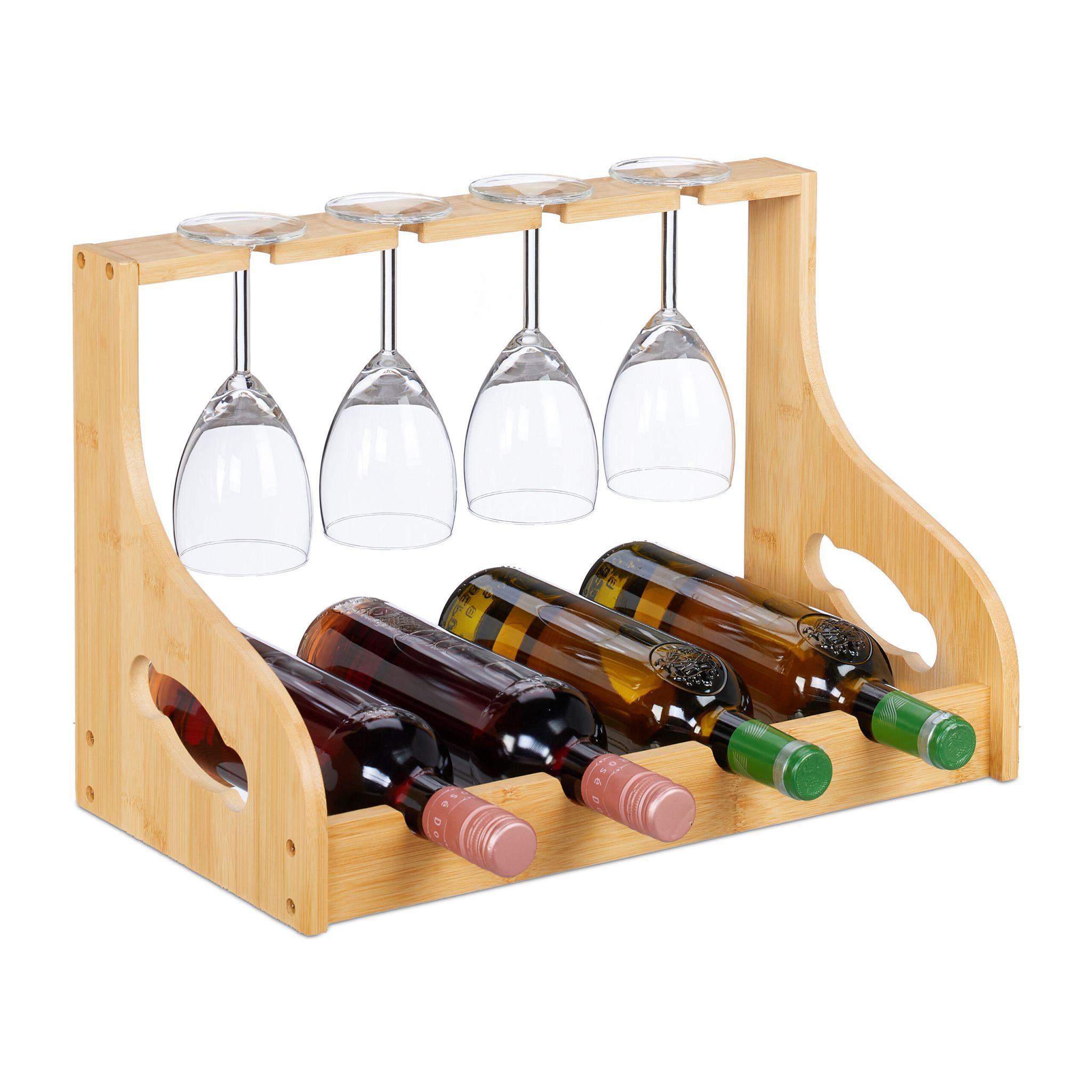 Weinregal mit Glashalter Hellbraun