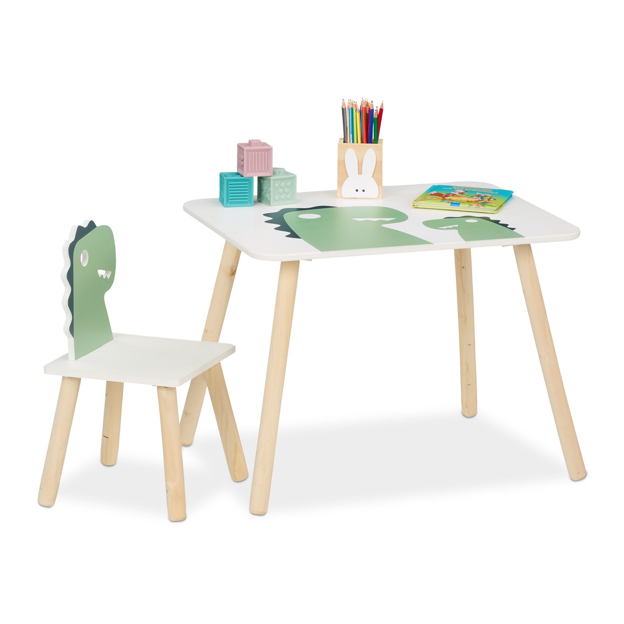 Kindersitzgruppe Dinosaurier Weiss-Grün-Hellbraun