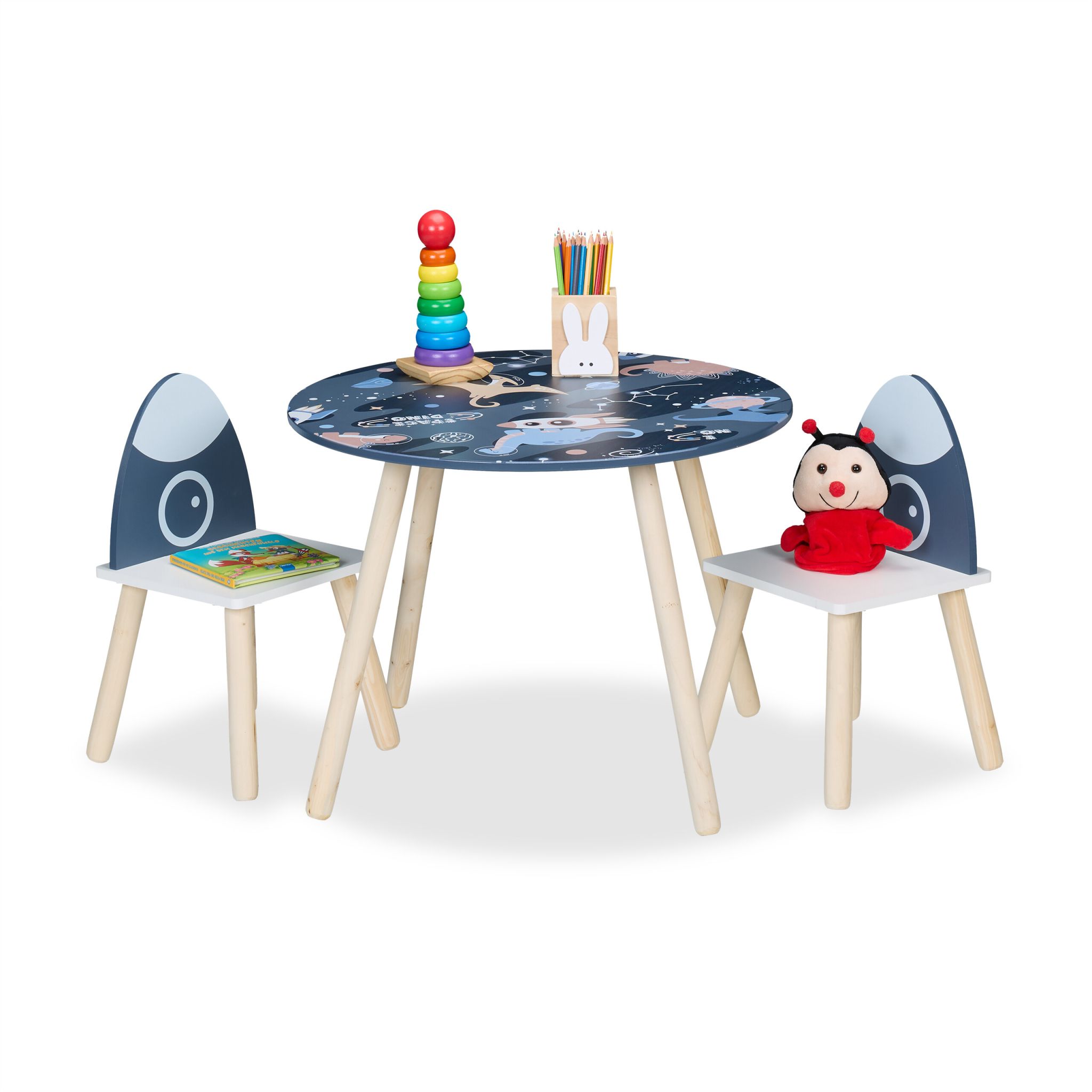 Kindersitzgruppe Space Dino 3tlg. Weiss-Dunkelblau-Hellbraun