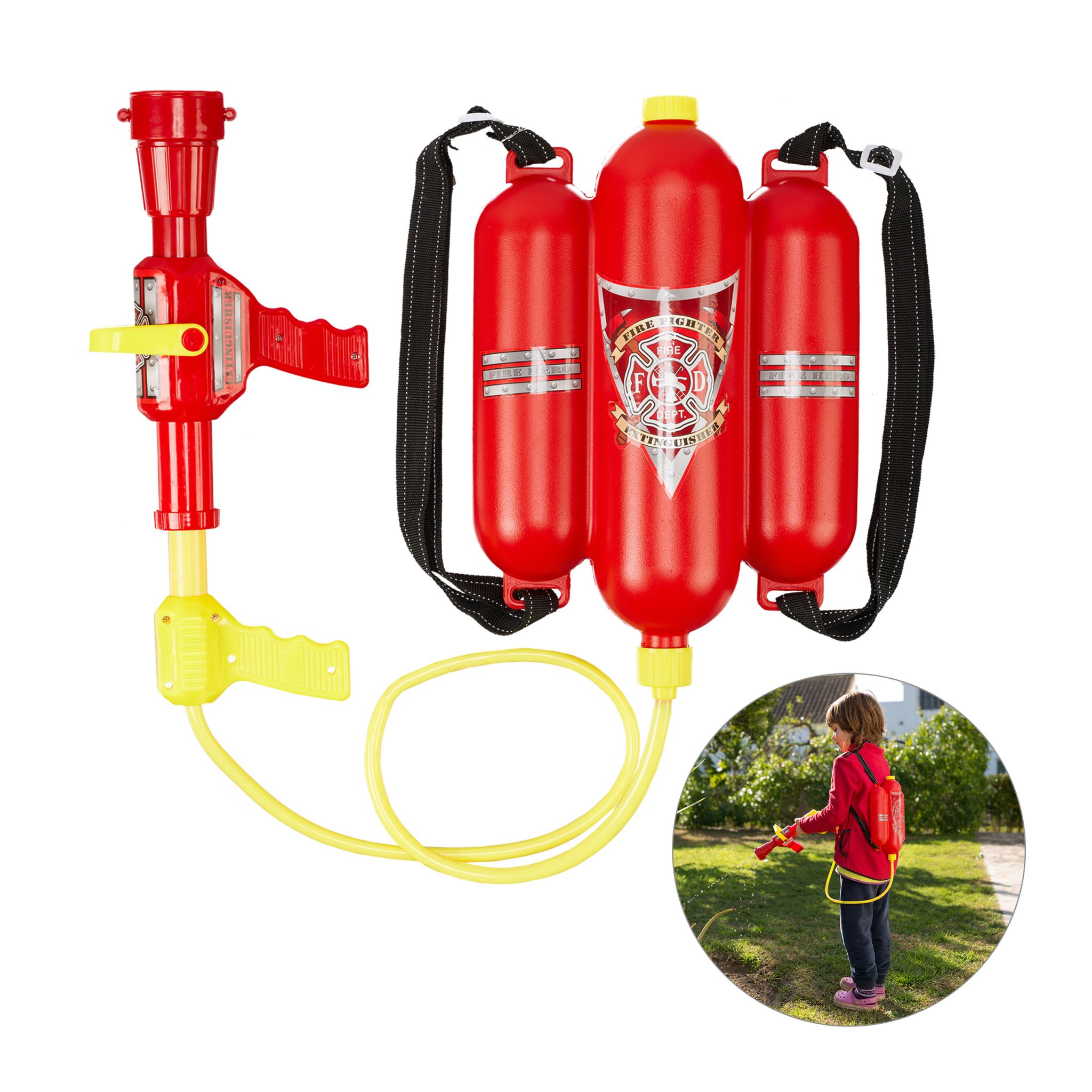Feuerwehr Wasserspritze Kinder Gelb-Rot-Schwarz