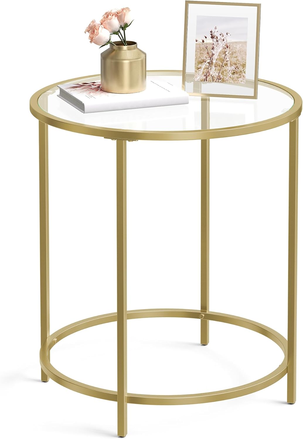Beistelltisch rund Hartglas Metallgestell Gold