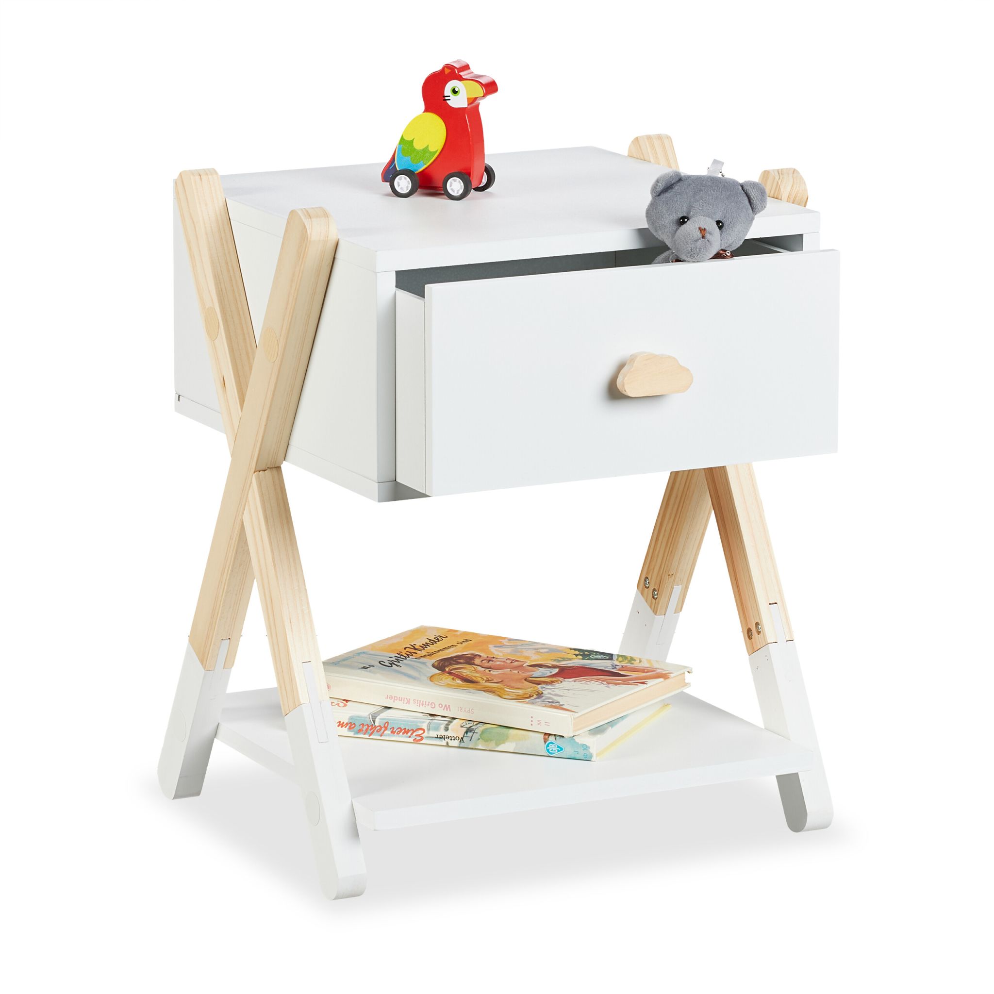 Nachttisch für Kinder mit Schublade Weiss-Hellbraun