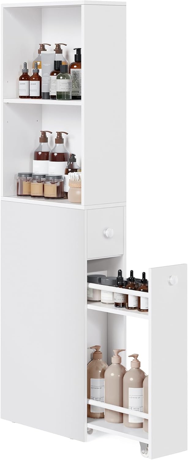 Badezimmerschrank Hochschrank freistehend klassikweiss