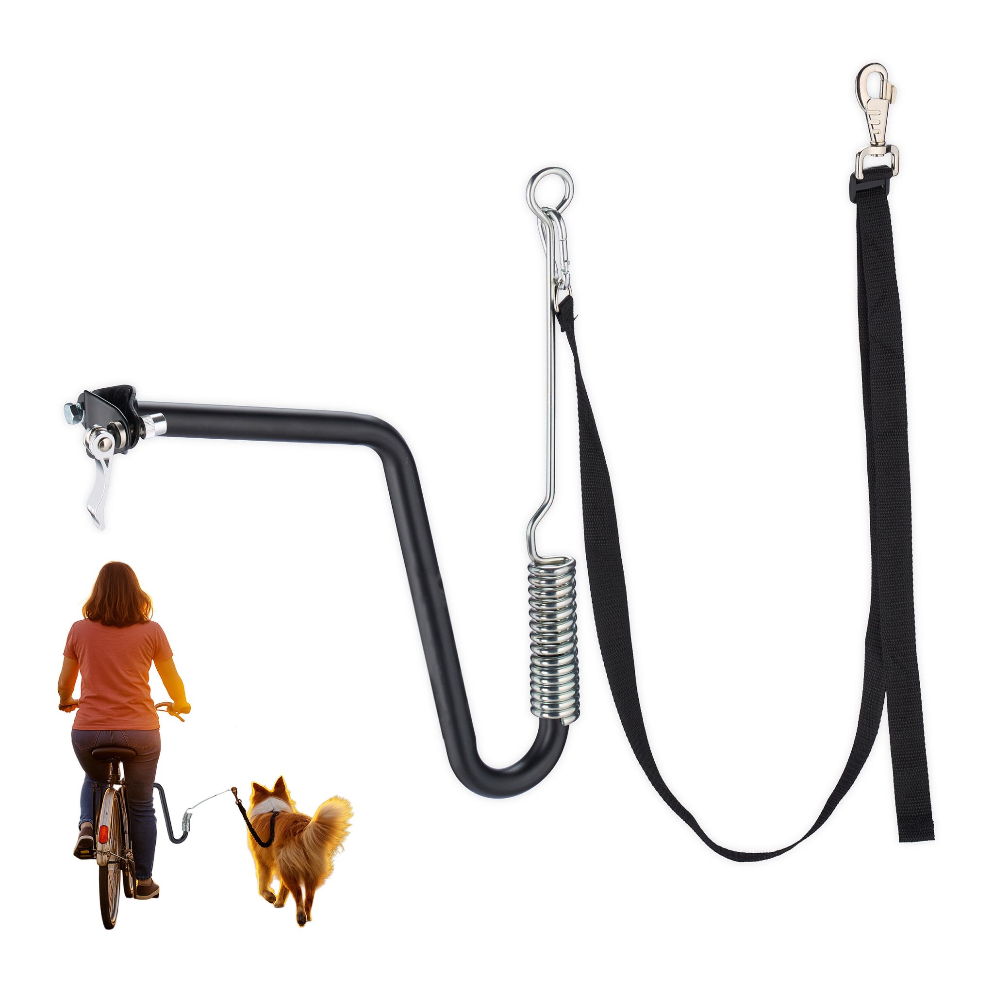 Fahrradleine für Hunde mit Abstandhalter Schwarz-Silber