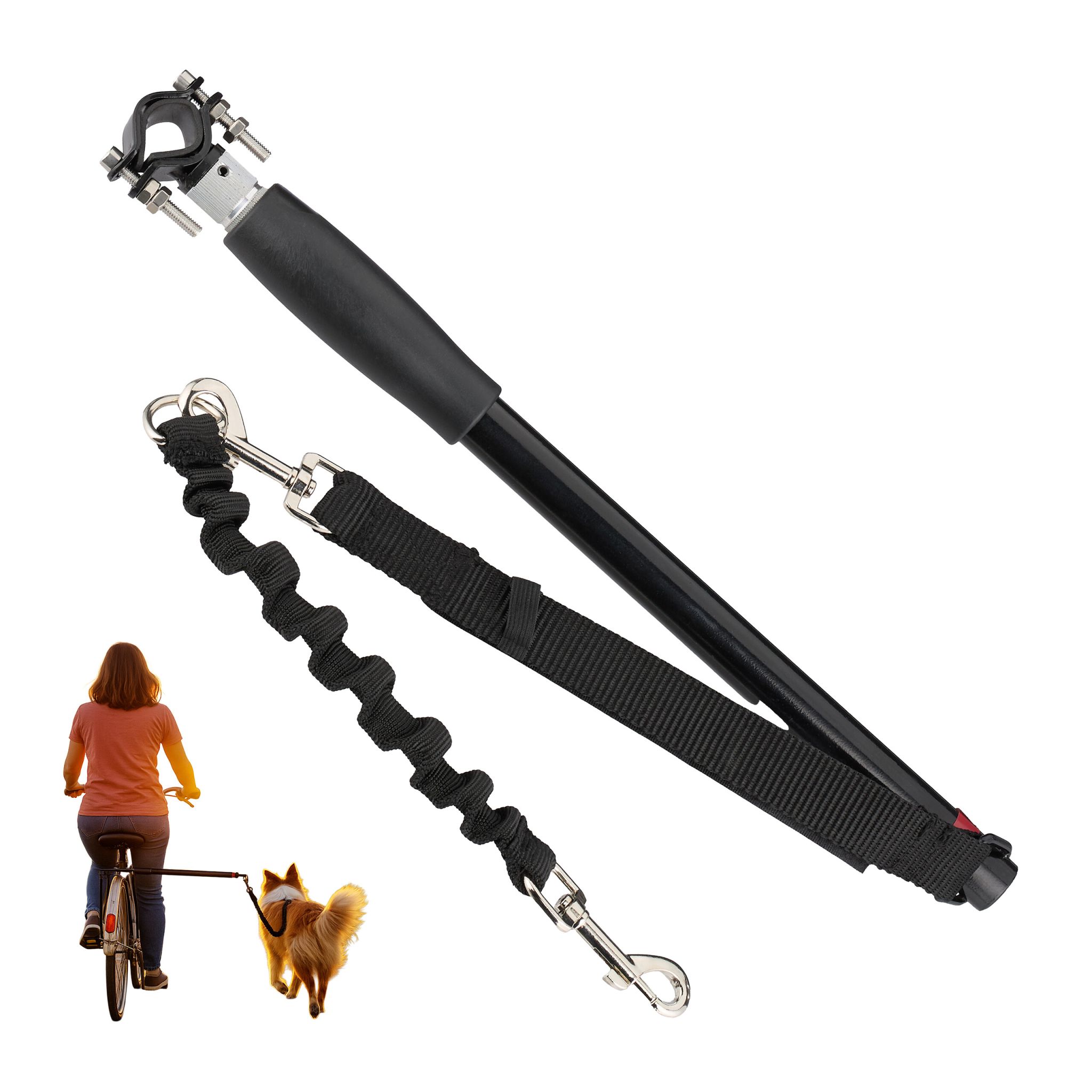 Fahrradleine für Hunde mit Abstandhalter Schwarz-Silber