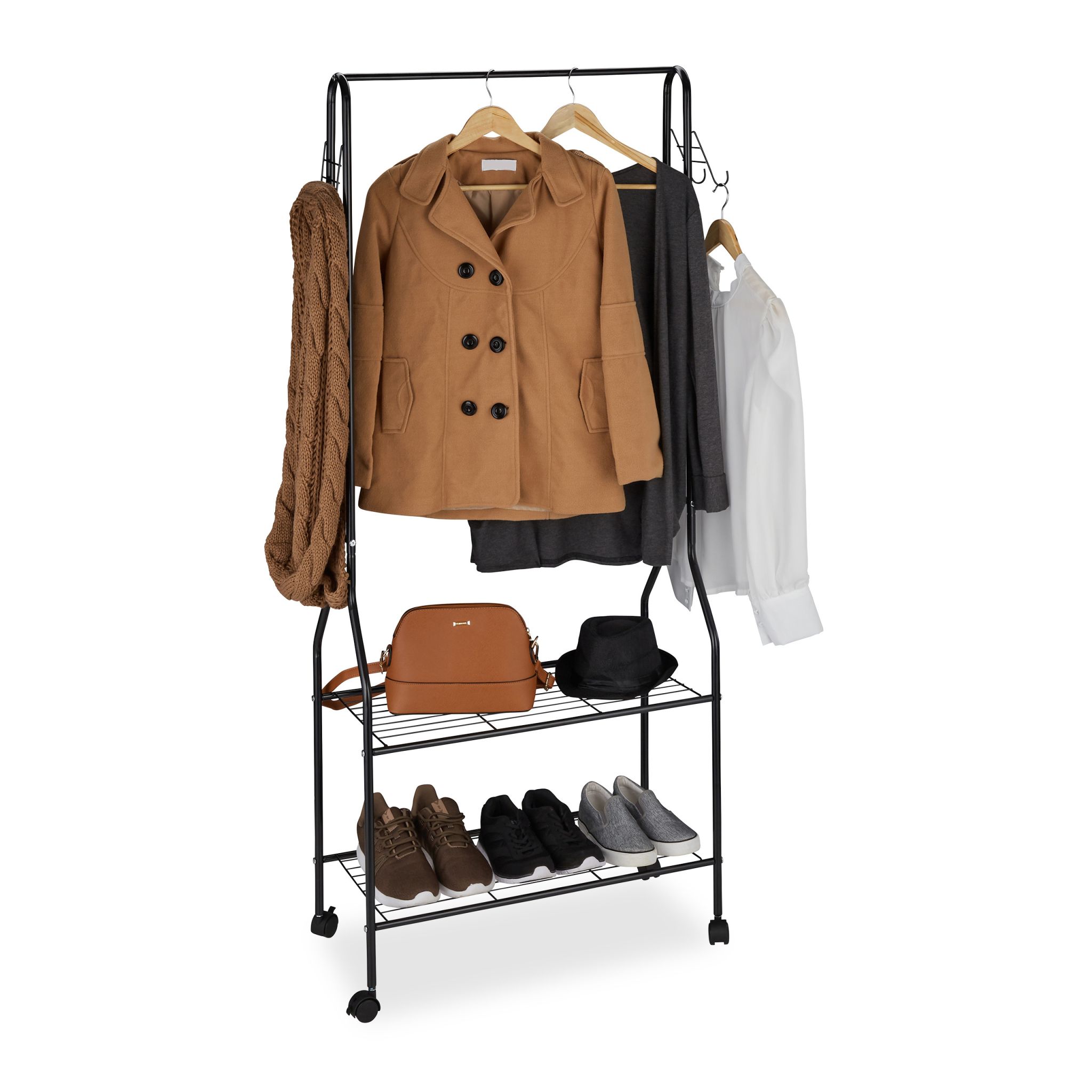 Rollgarderobe mit Ablage & Haken Schwarz