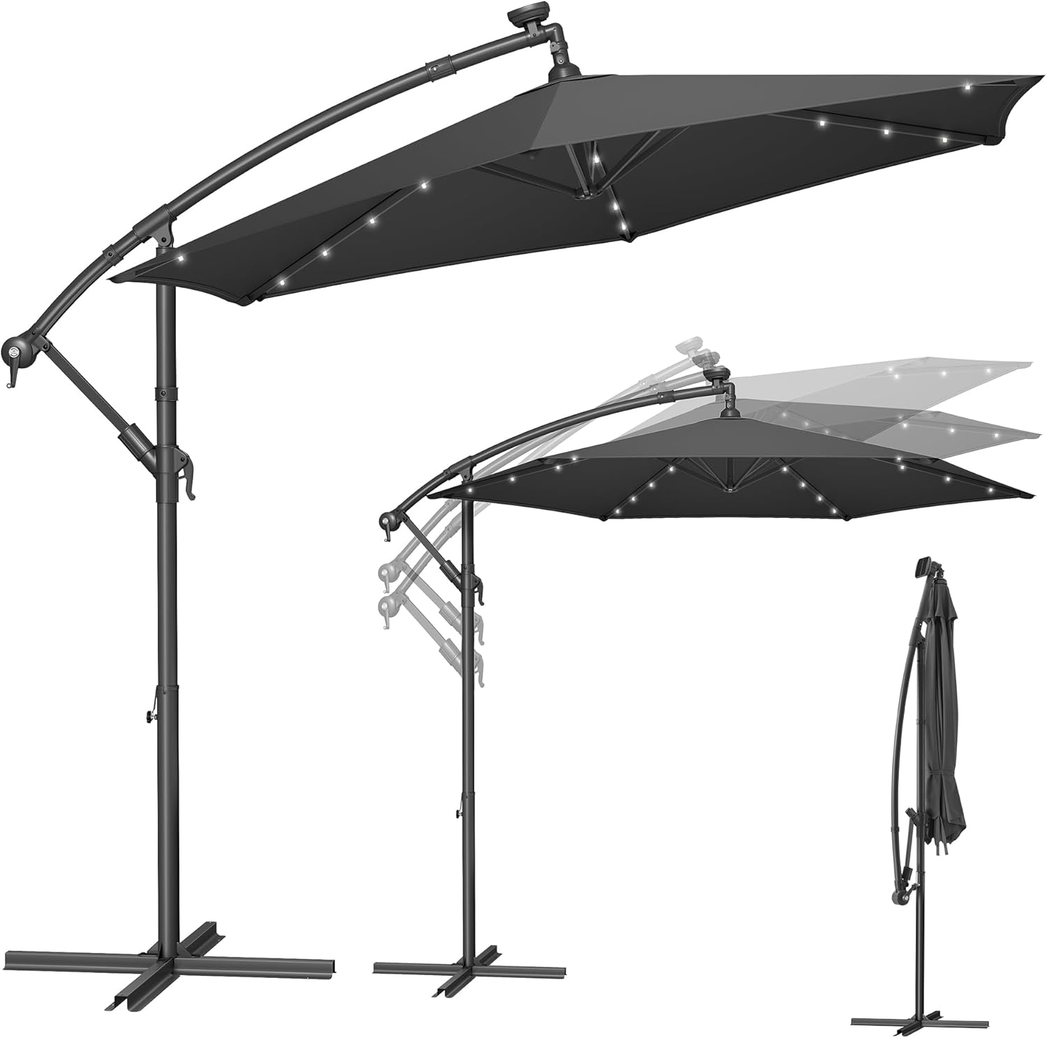 Ampelschirm LED-Solar 300cm grau Aluminium