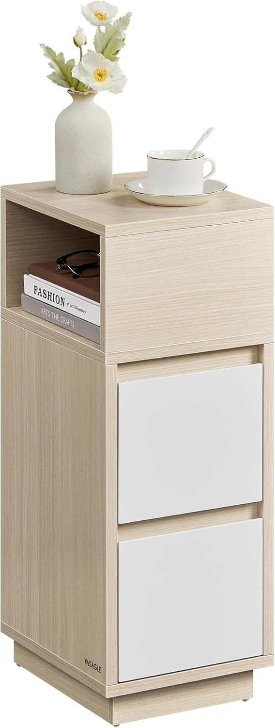 Nachttisch schmal 2 Schubladen naturbeige