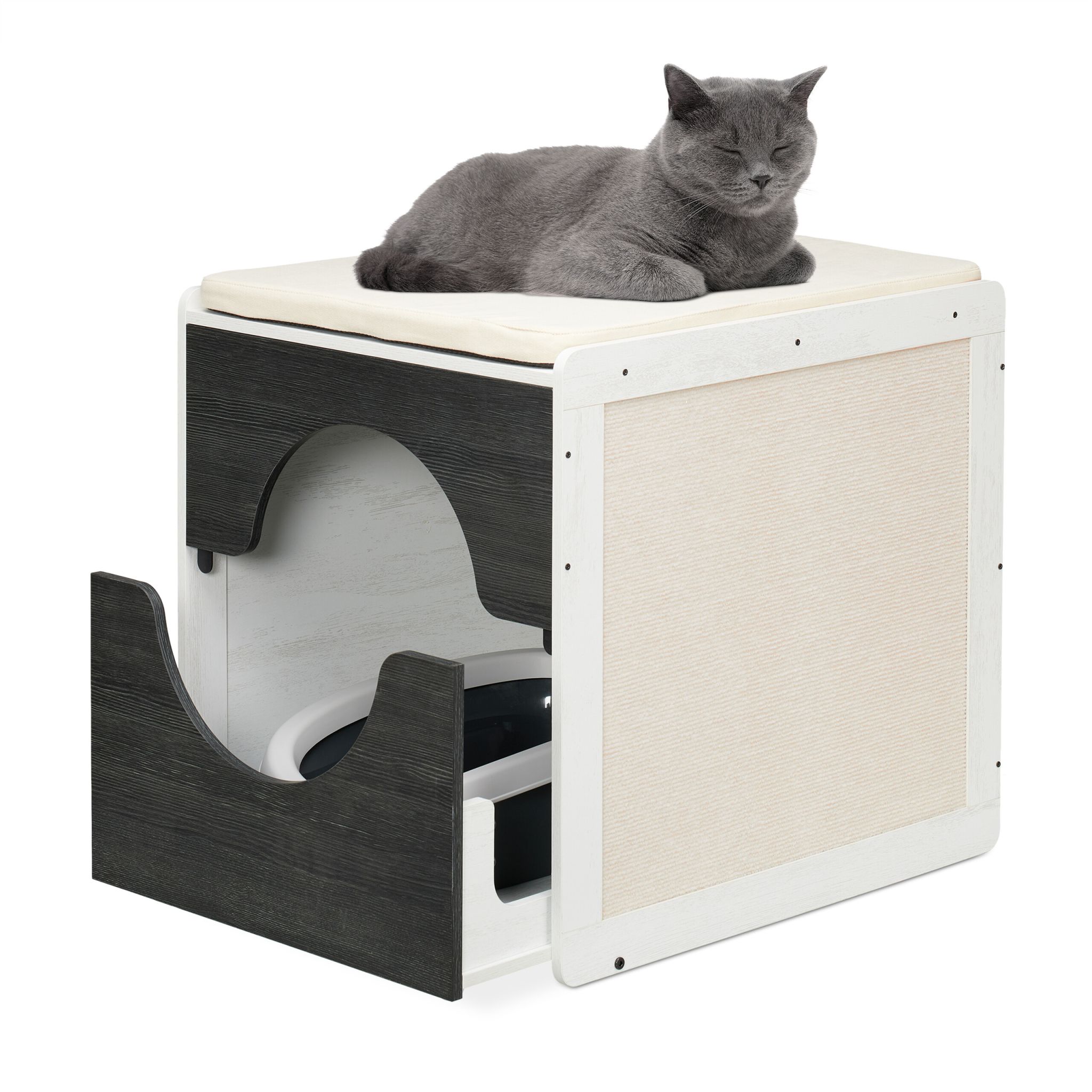 Katzenschrank für Katzentoilette Anthrazit-Weiss-Creme