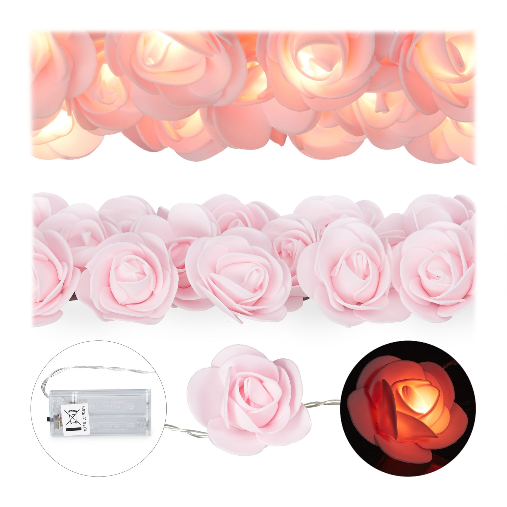 Rosen Lichterkette Rosa-Transparent