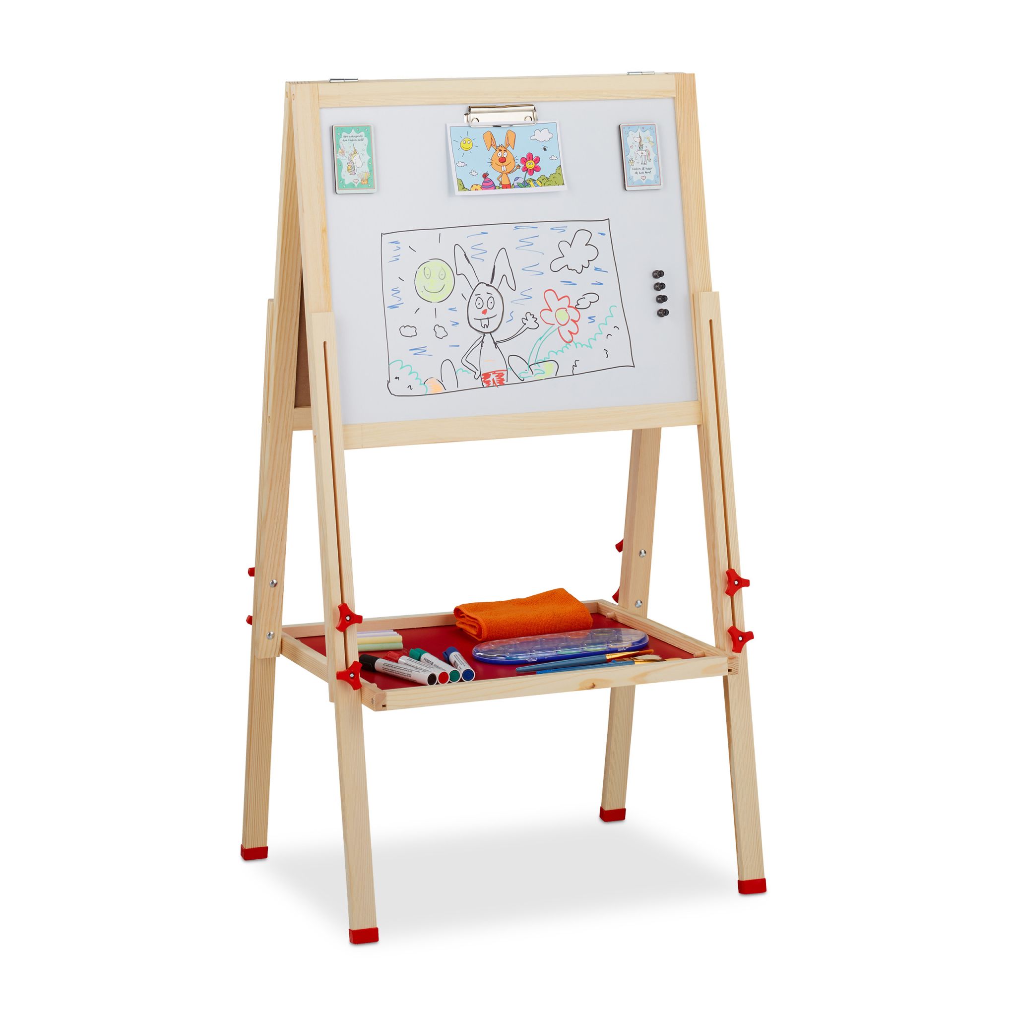 Doppelseitige Standtafel für Kinder Weiss-Dunkelgrün-Hellbraun