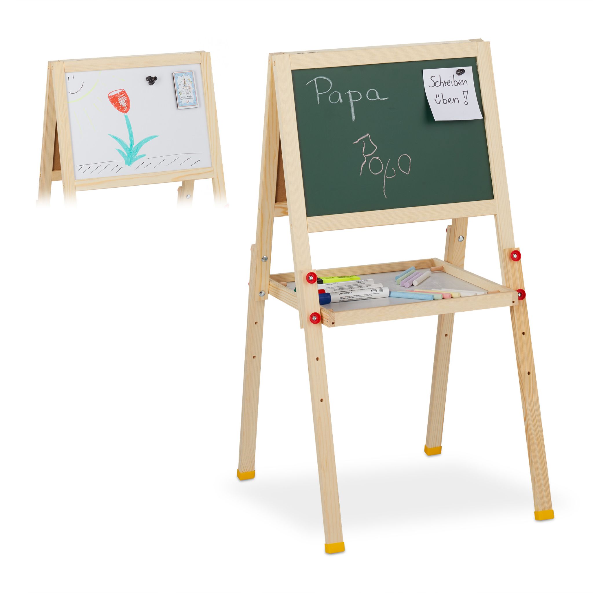 Standtafel Kinder mit Whiteboard Weiss-Dunkelgrün-Hellbraun