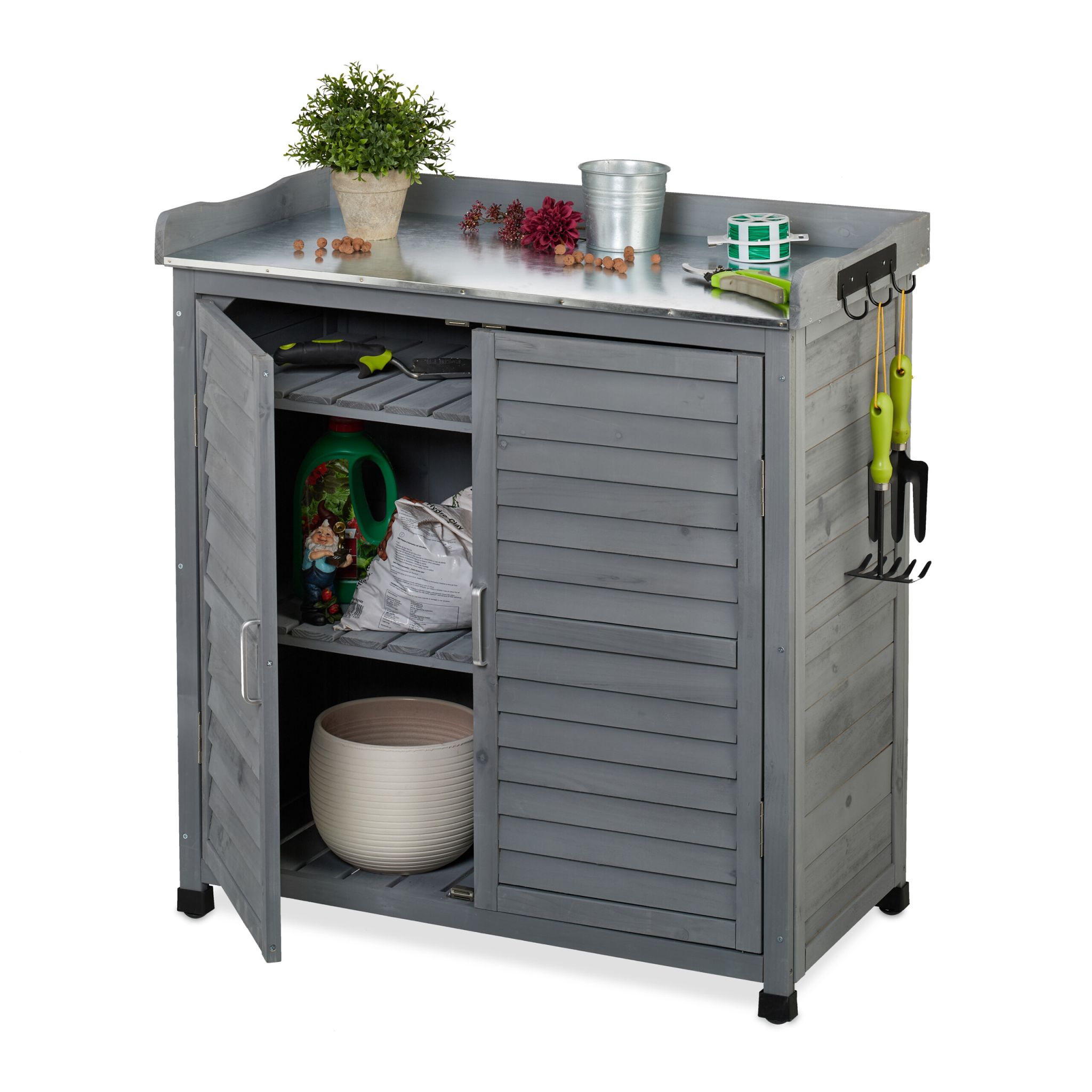 Pflanztisch mit Unterschrank Schwarz-Silber-Grau