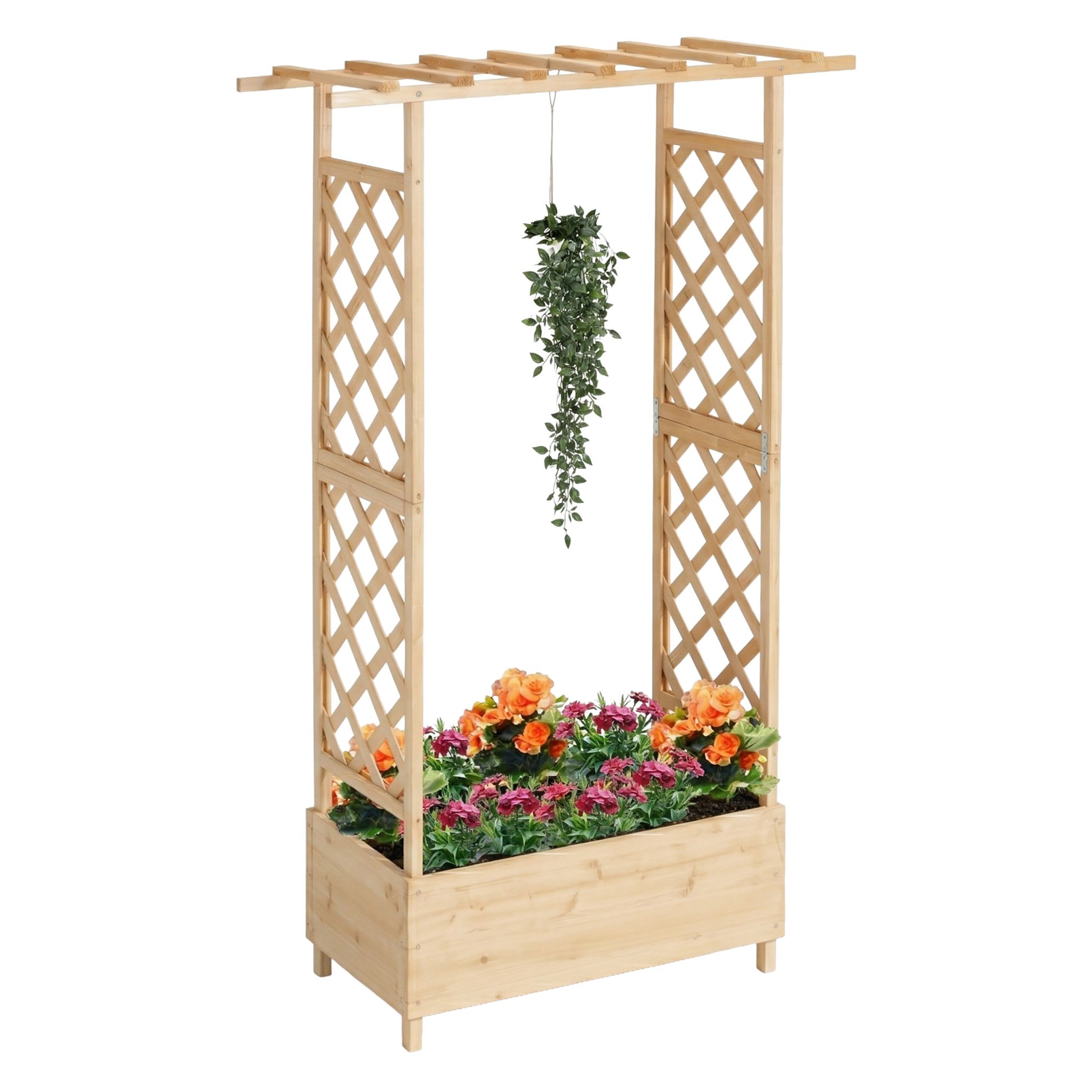 Blumenkasten mit Rankgitter & Dach Hellbraun
