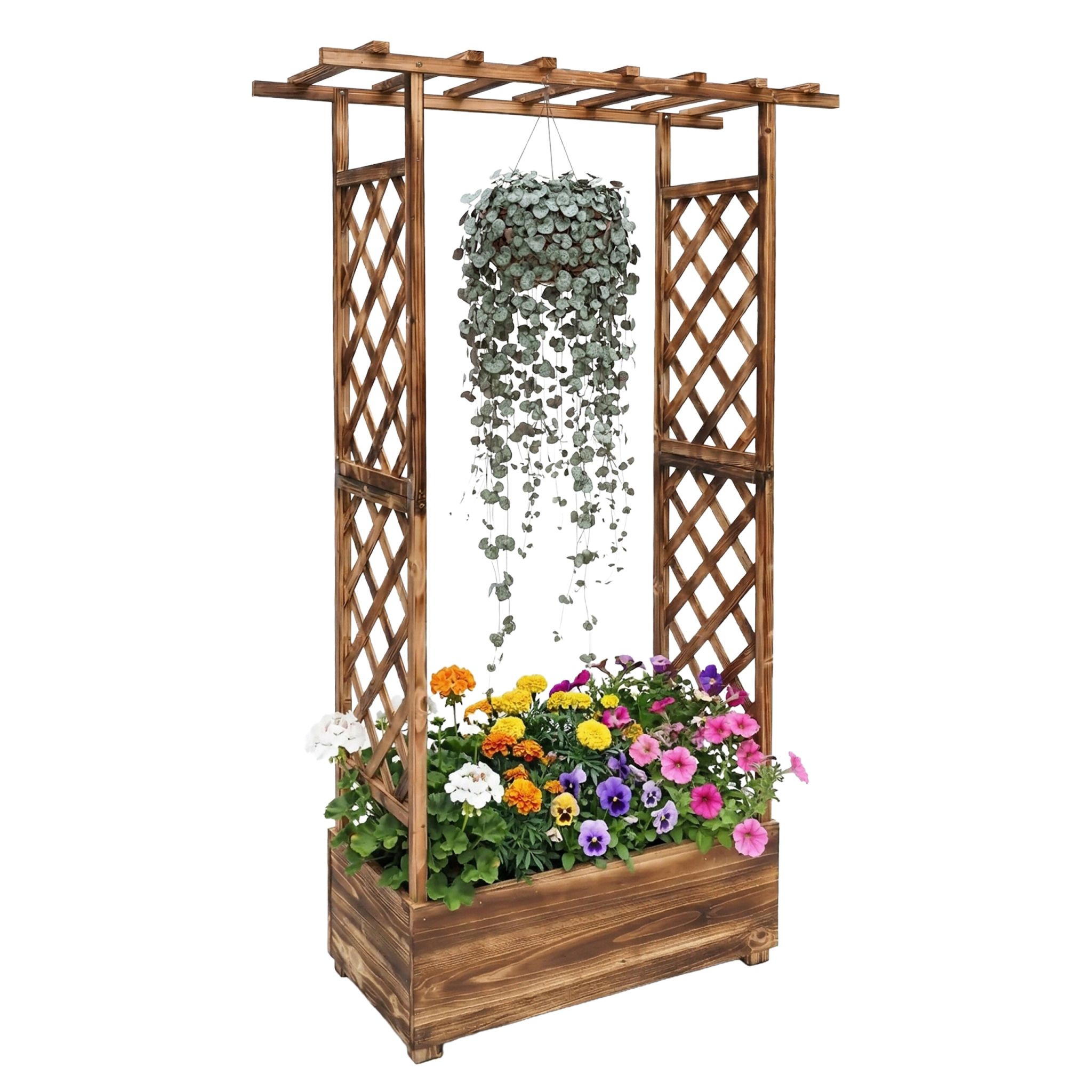 Blumenkasten mit Rankgitter & Dach Braun