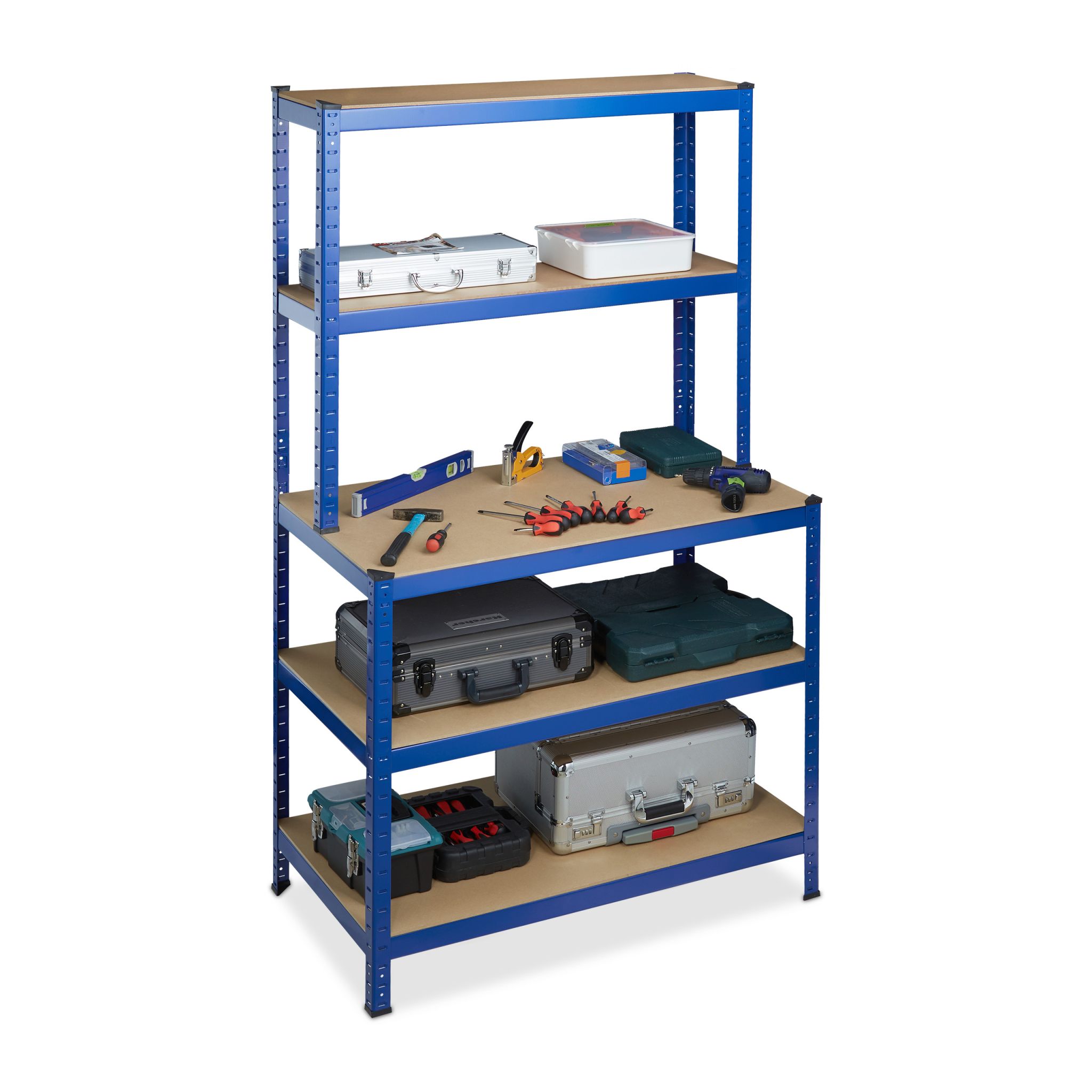 Schwerlastregal mit Werkbank blau Blau-Hellbraun