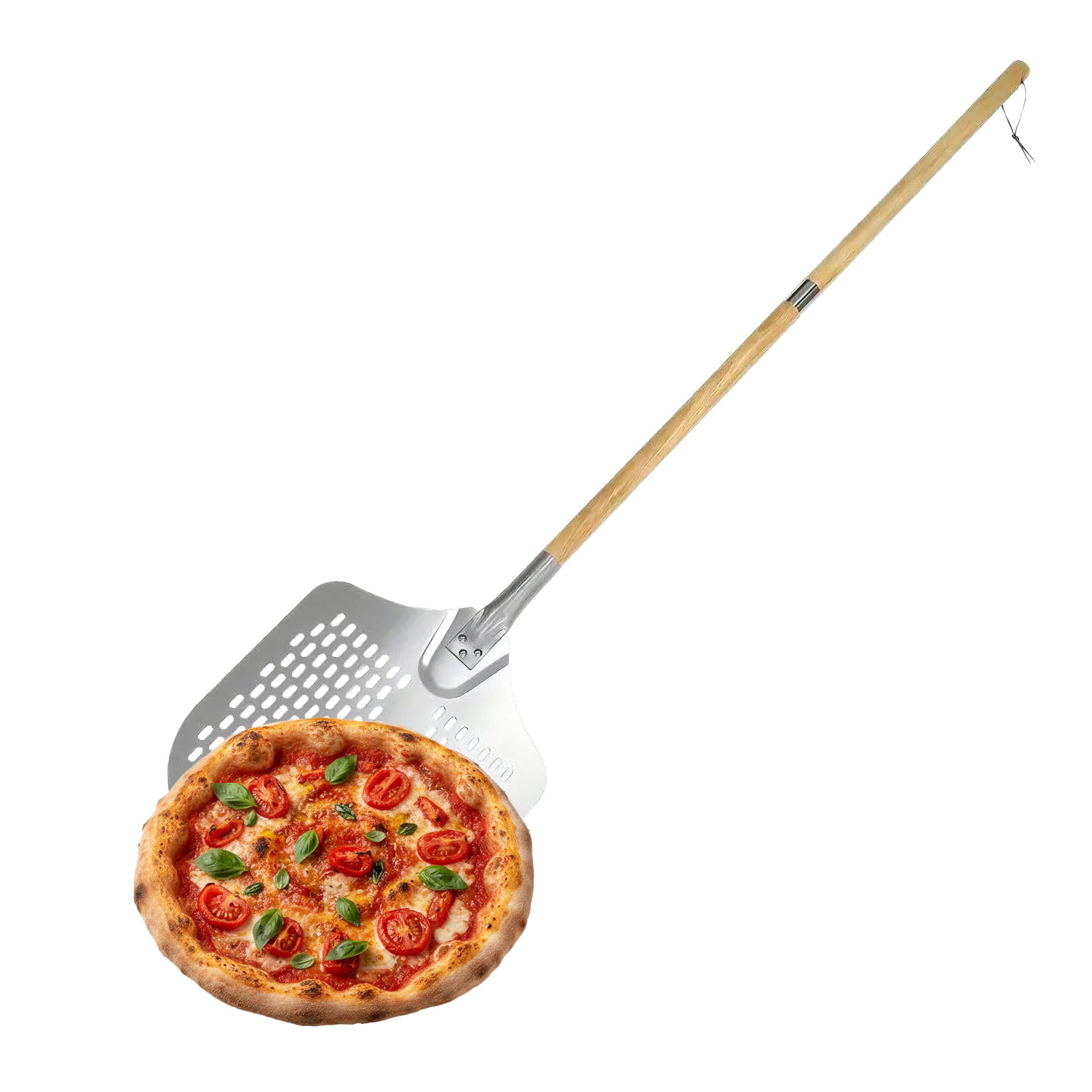 Perforierter Pizzaschieber mit Holzgriff Hellbraun-Silber