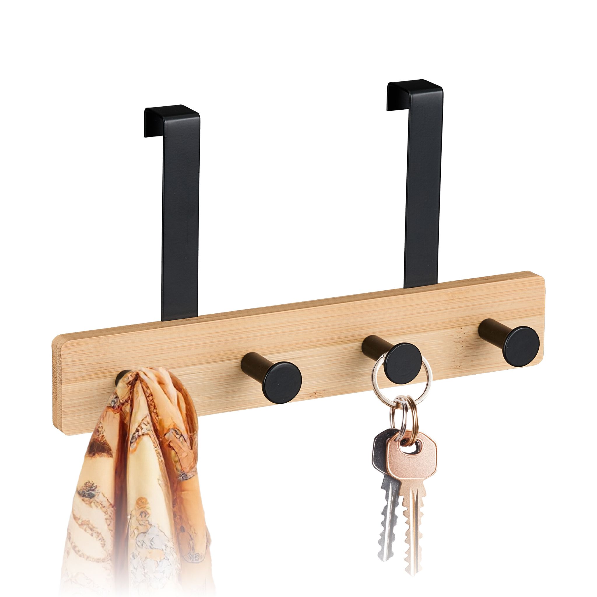 Türgarderobe mit 4 Haken Hellbraun-Schwarz