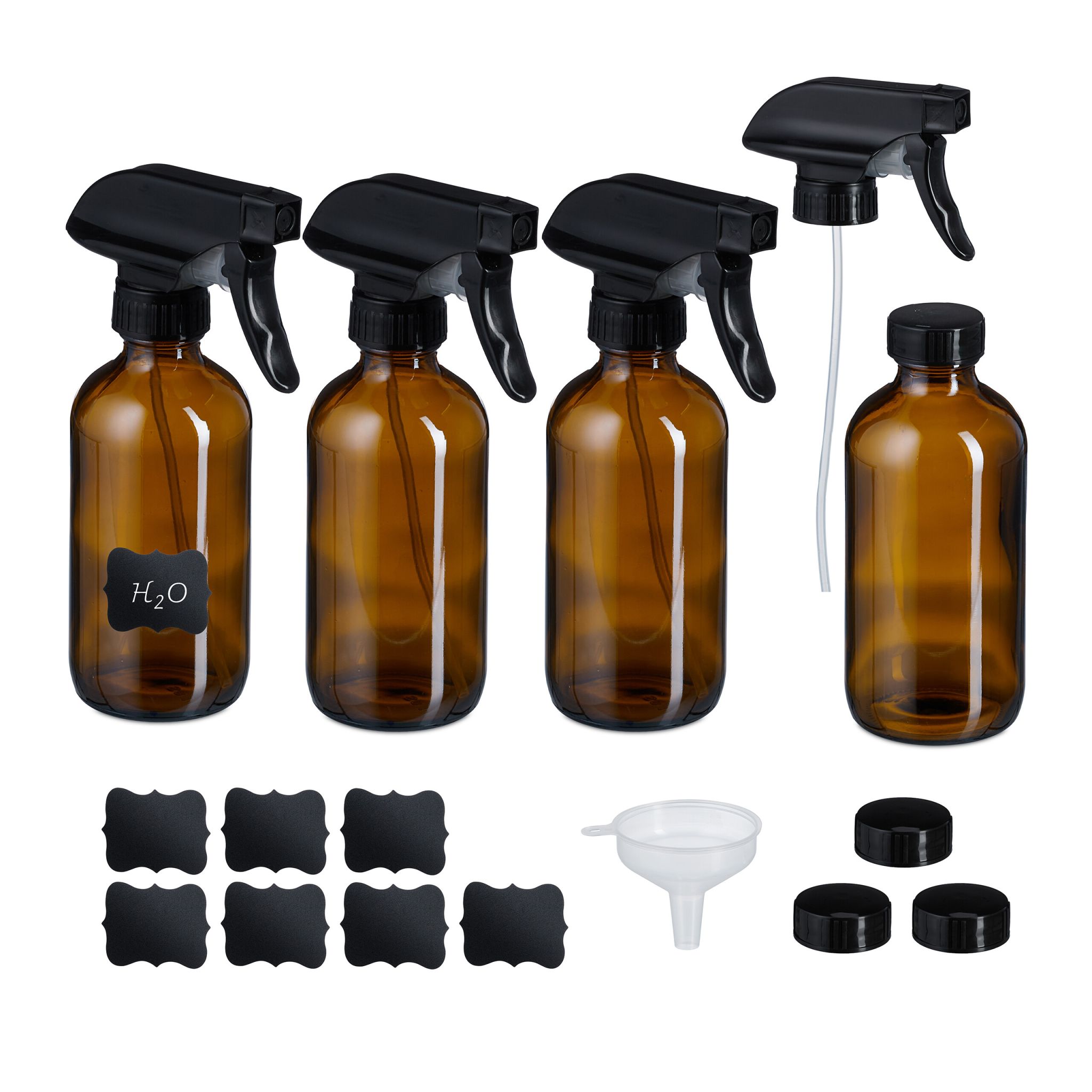 Sprühflasche Braunglas 4er-Set Braun-Schwarz