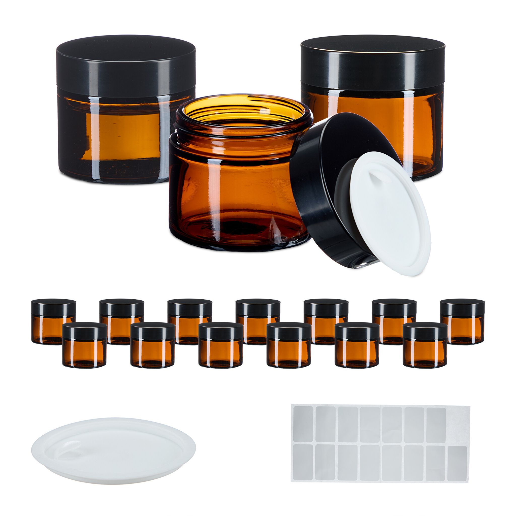 Salbentiegel Braunglas 60 ml Set Braun-Schwarz