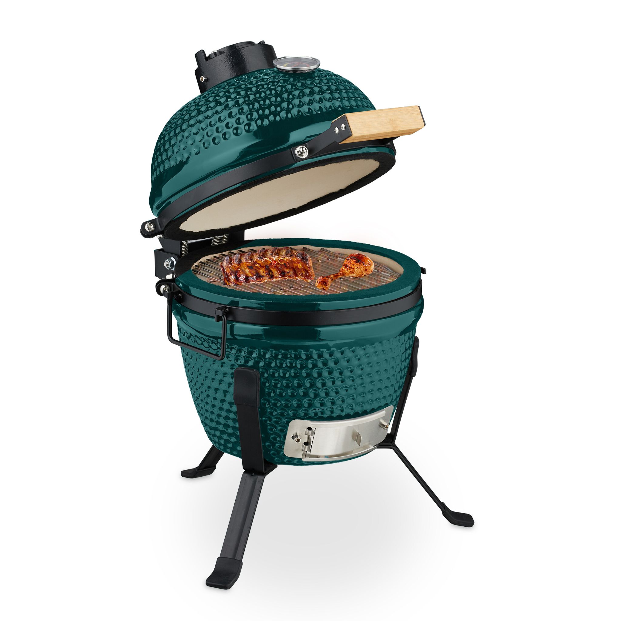 Kamado Grill Keramik Dunkelgrün-Schwarz