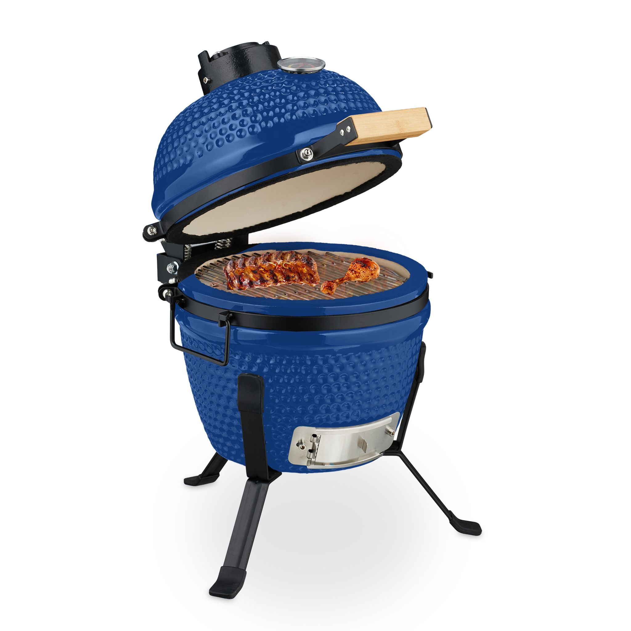 Kamado Grill Keramik Blau-Schwarz