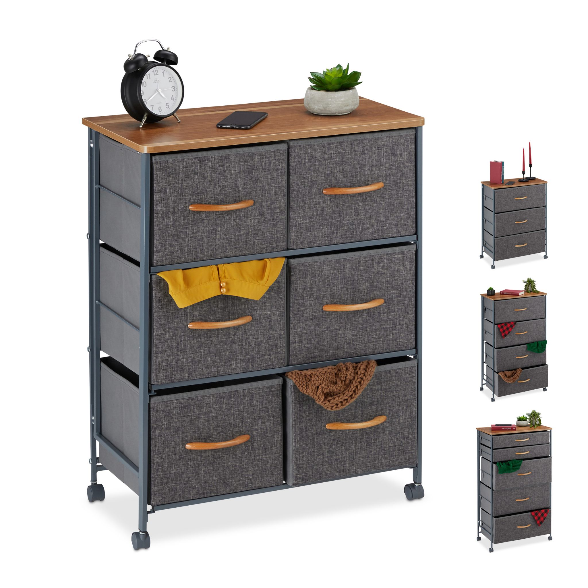 Schubladenschrank mit Rollen Anthrazit-Hellbraun