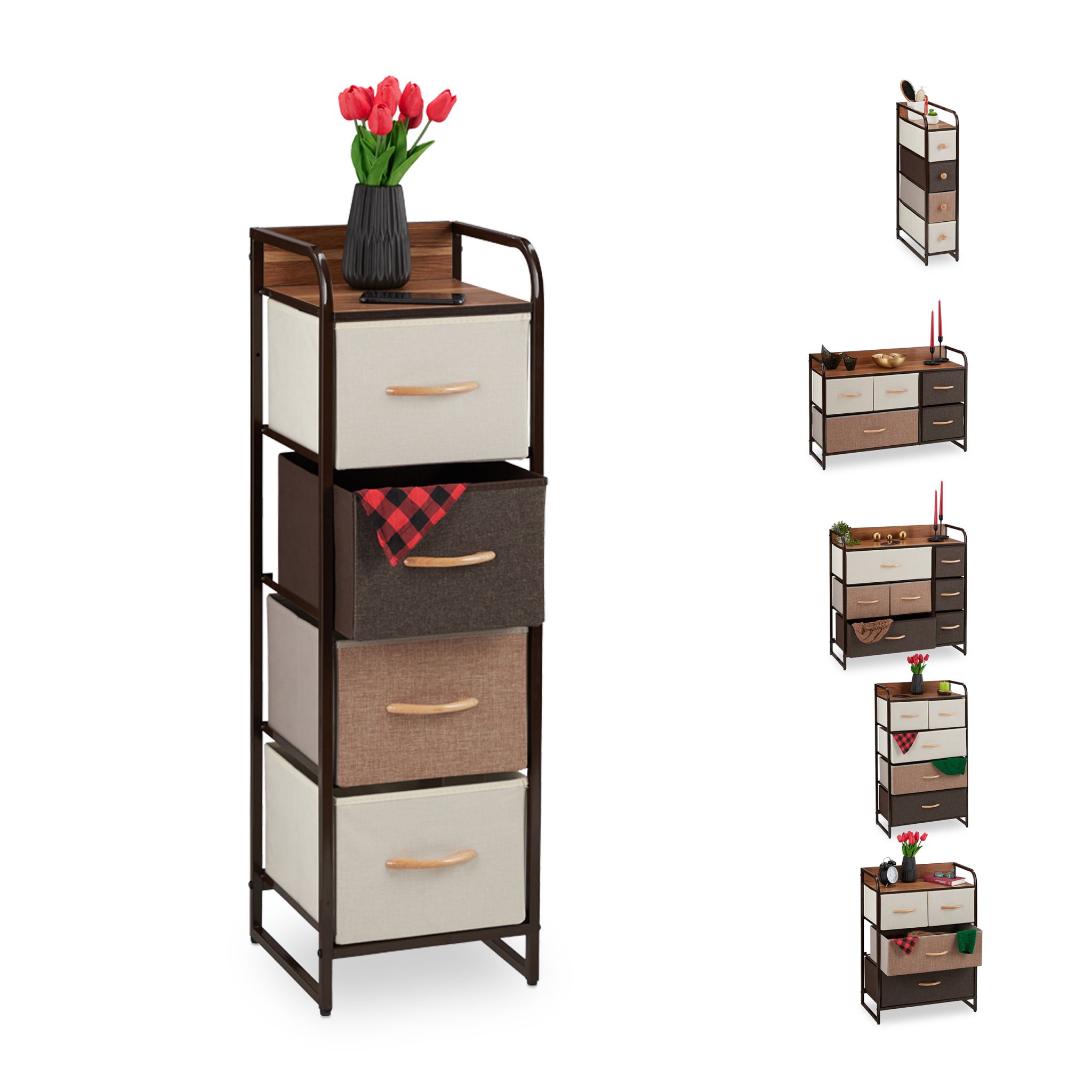 Schubladenschrank vers. Designs Beige-Braun-Hellbraun