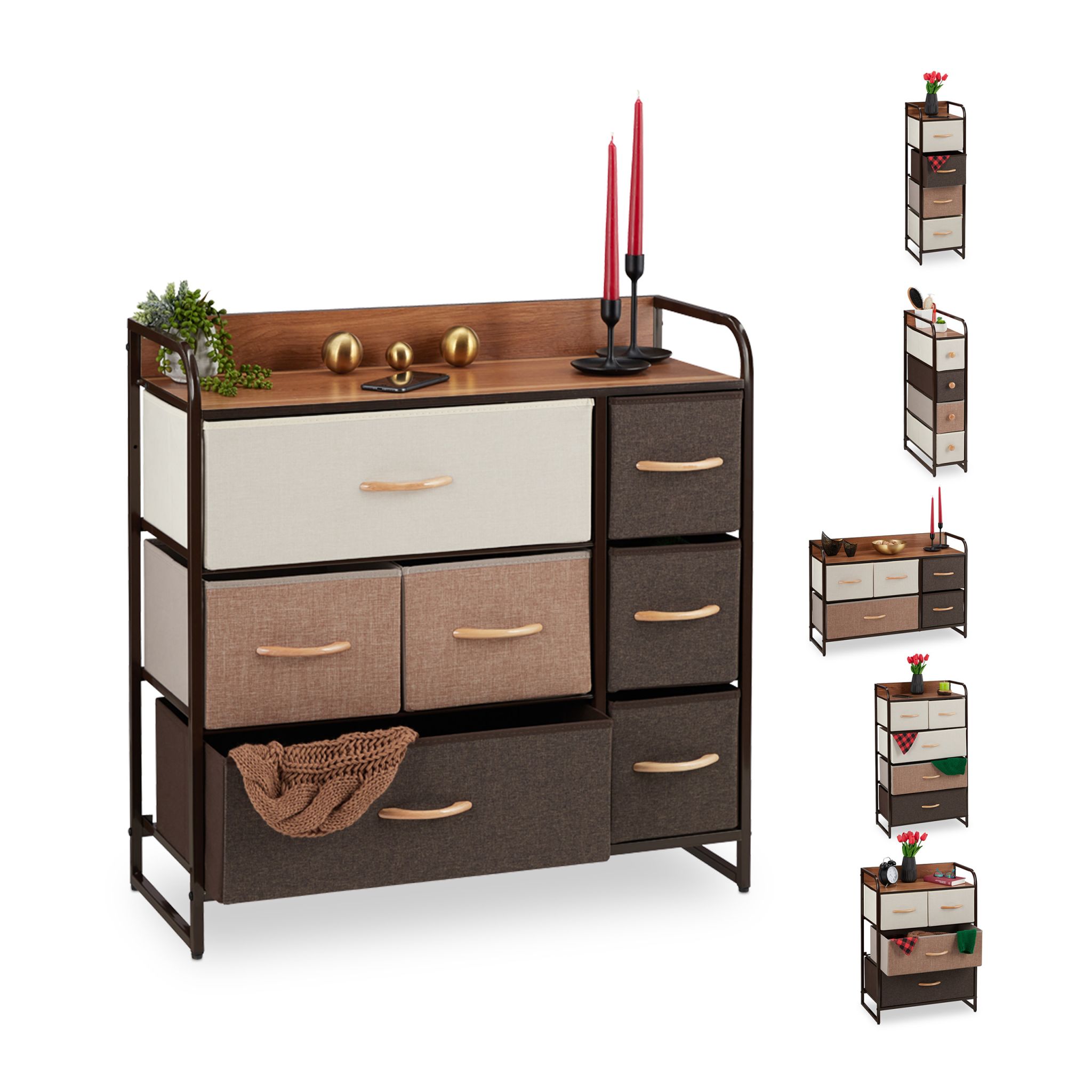 Schubladenschrank vers. Designs Beige-Braun-Hellbraun