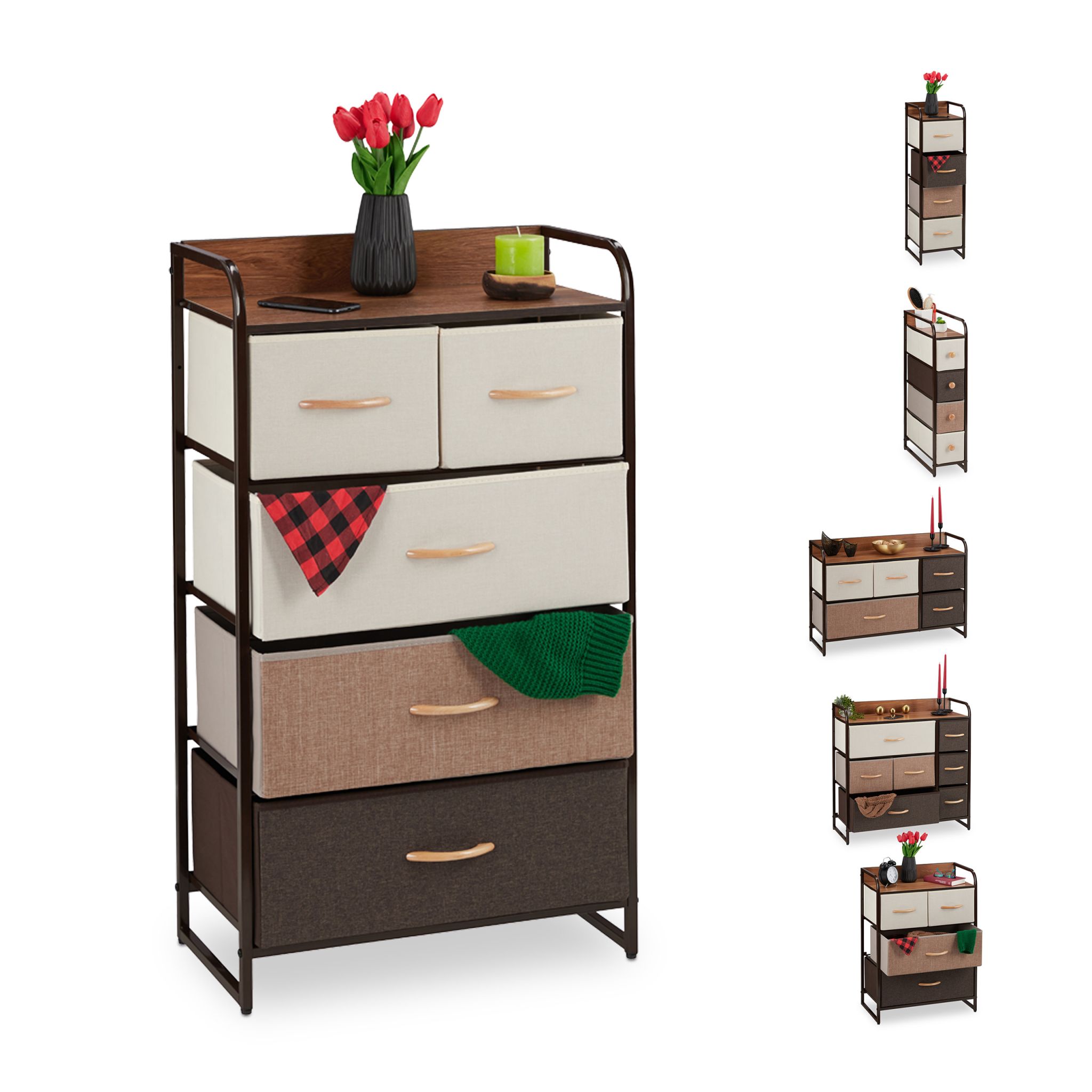 Schubladenschrank vers. Designs Beige-Braun-Hellbraun