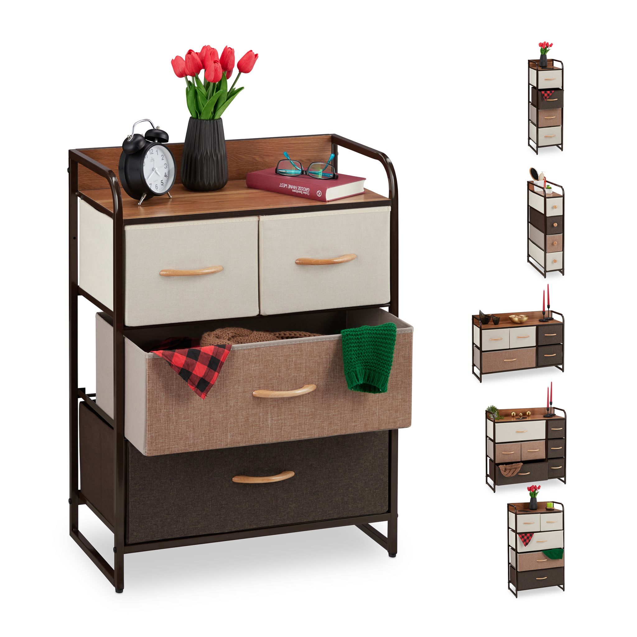 Schubladenschrank vers. Designs Beige-Braun-Hellbraun