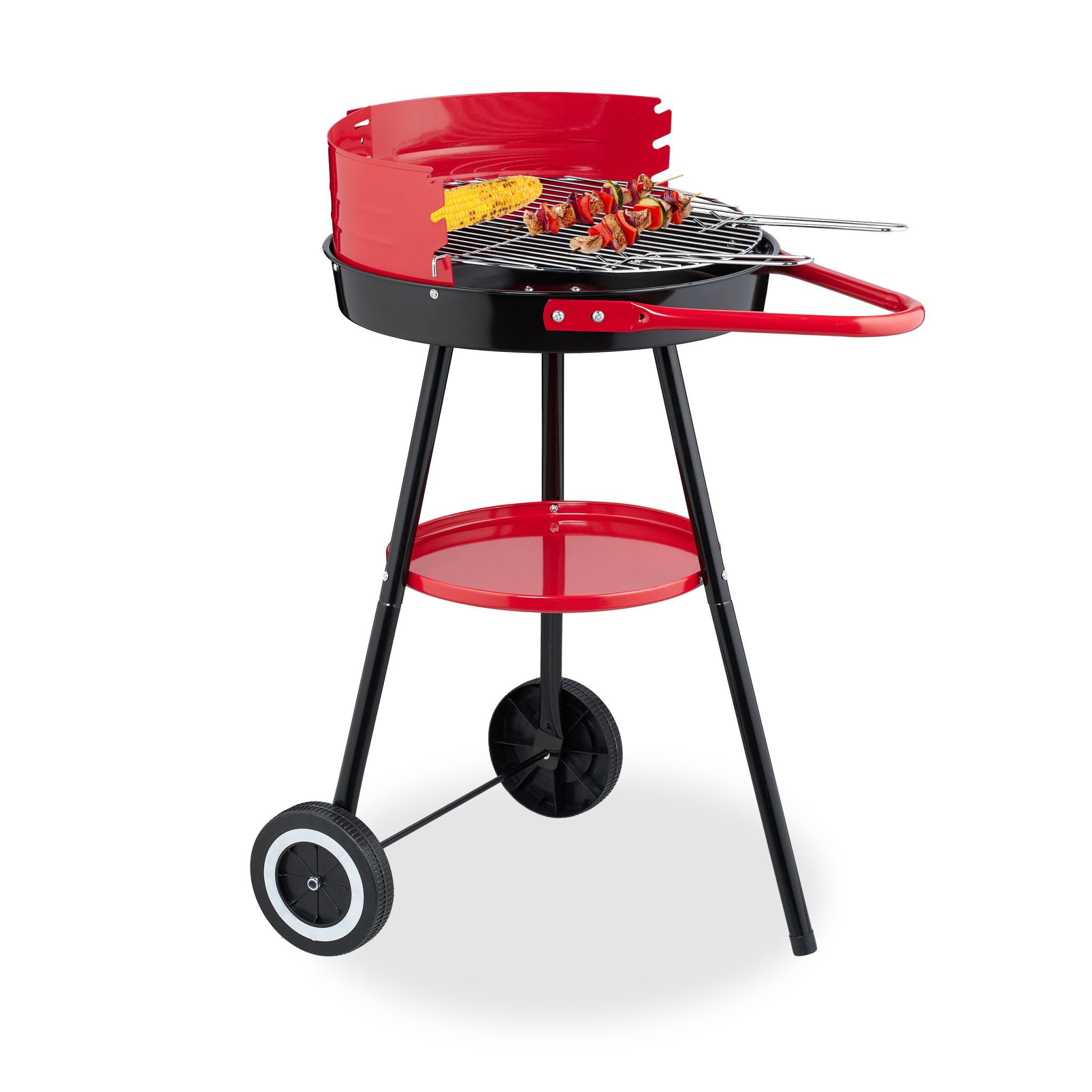 Holzkohlegrill 42cm mit Rollen Rot-Schwarz