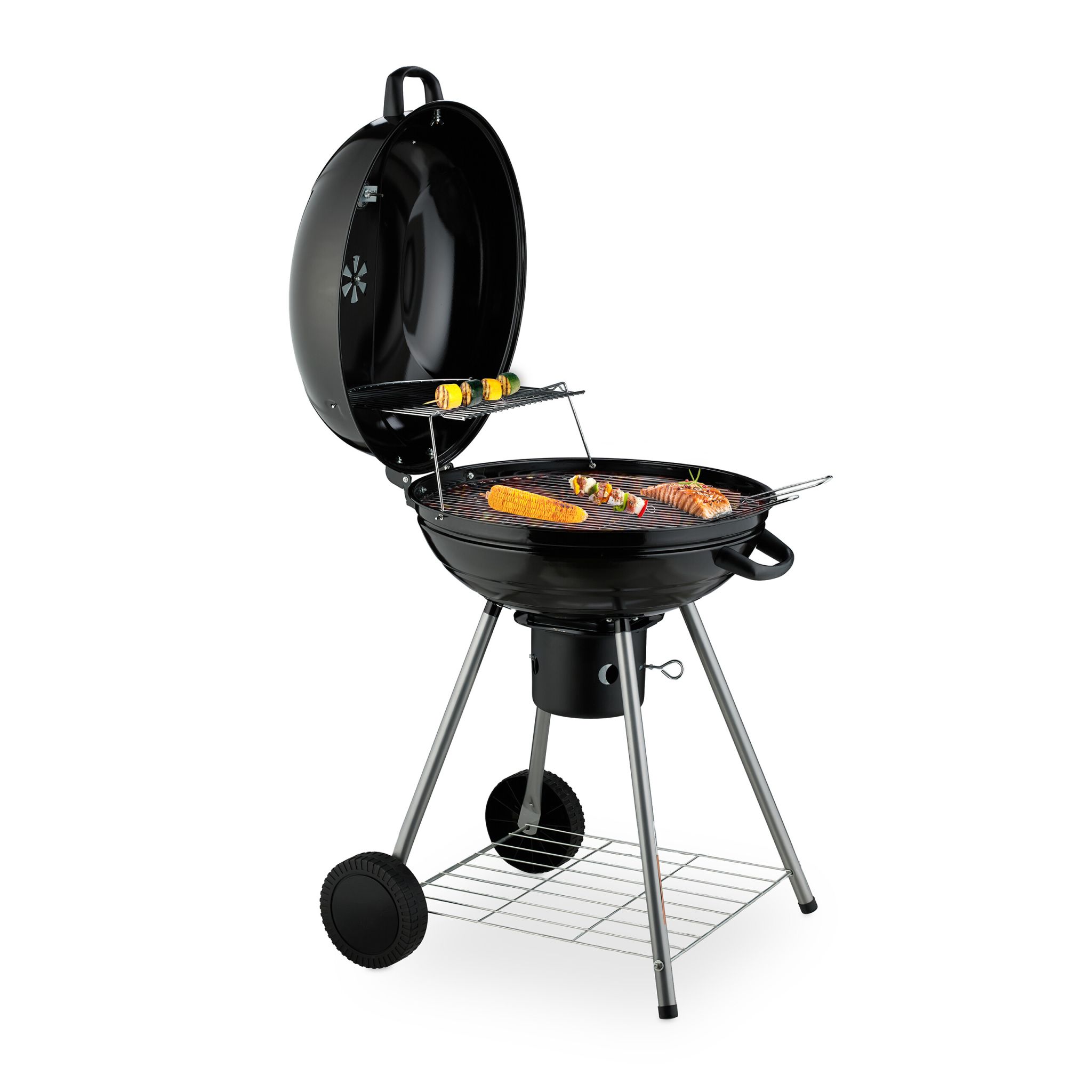 XXL Kugelgrill mit Rädern Schwarz-Silber