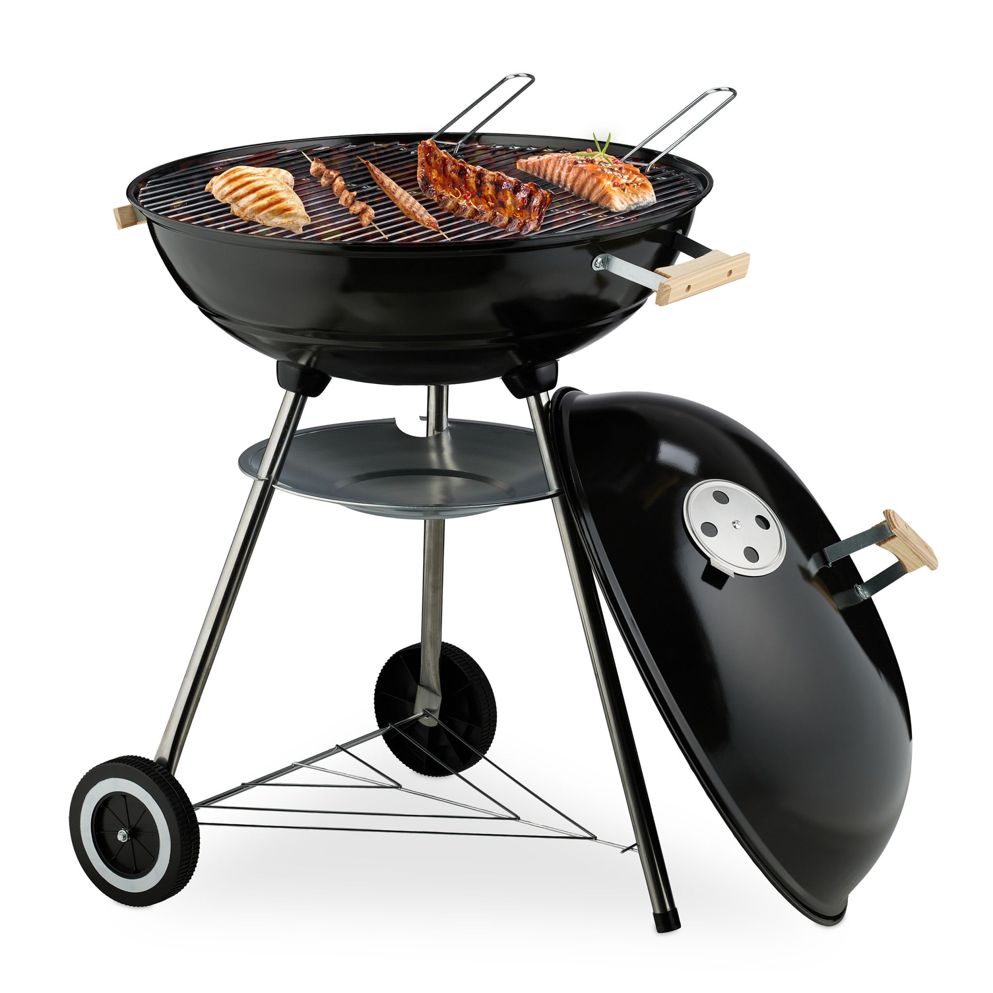 Fahrbarer Kugelgrill Schwarz-Silber