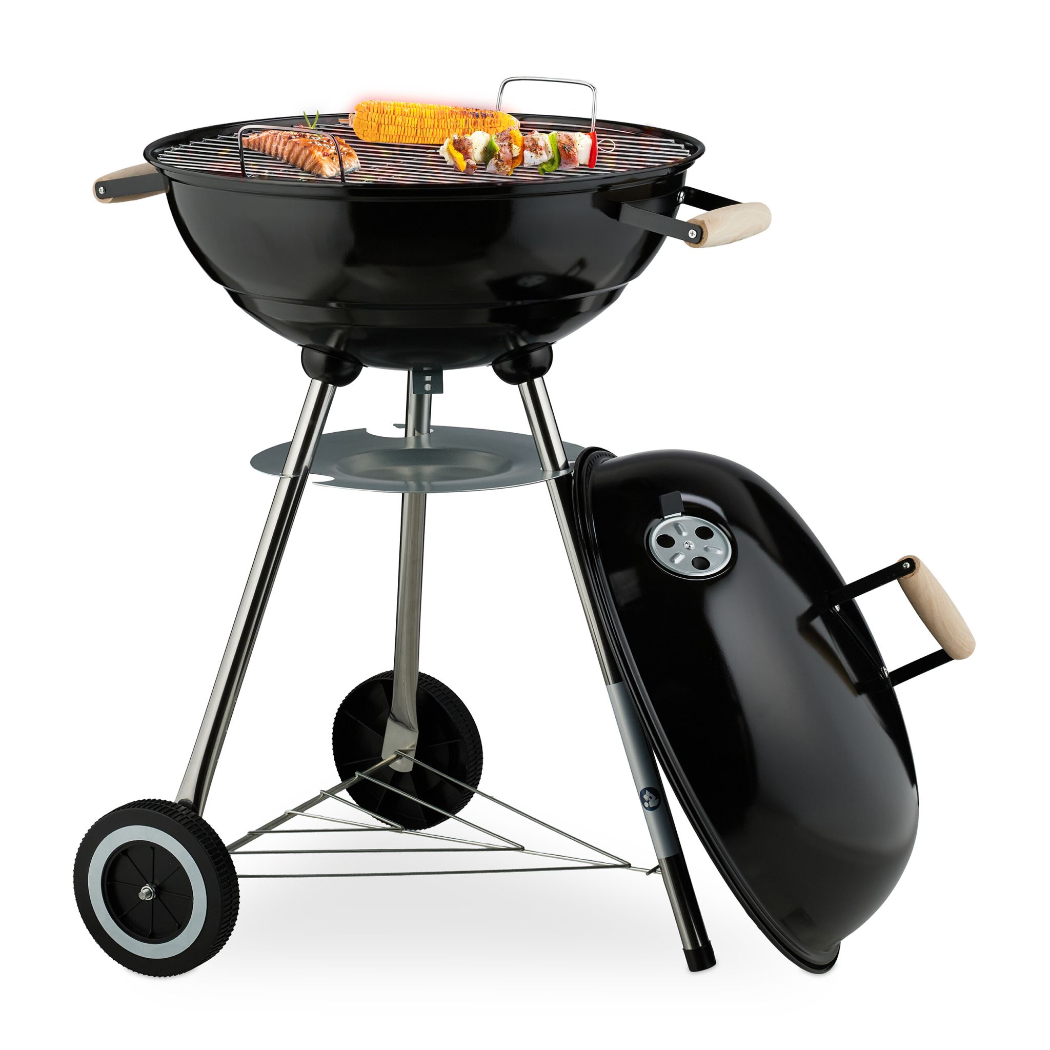 Fahrbarer Kugelgrill Schwarz-Silber