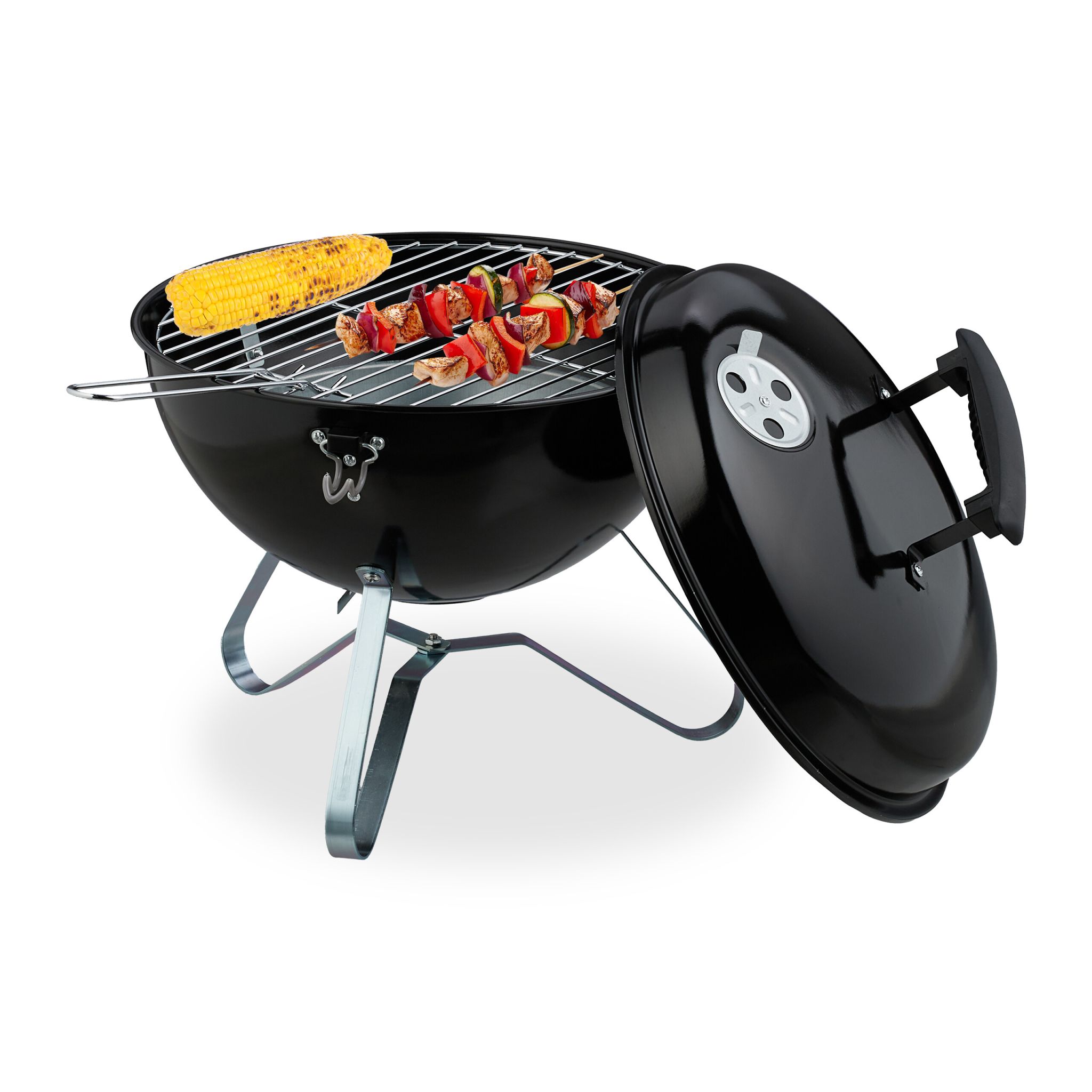 Tragbarer Kugelgrill Ø 37cm Schwarz-Silber