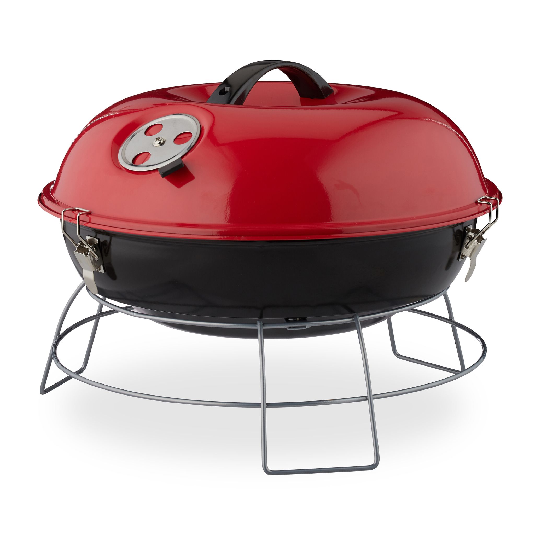 Kugelgrill tragbar Rot-Schwarz-Silber