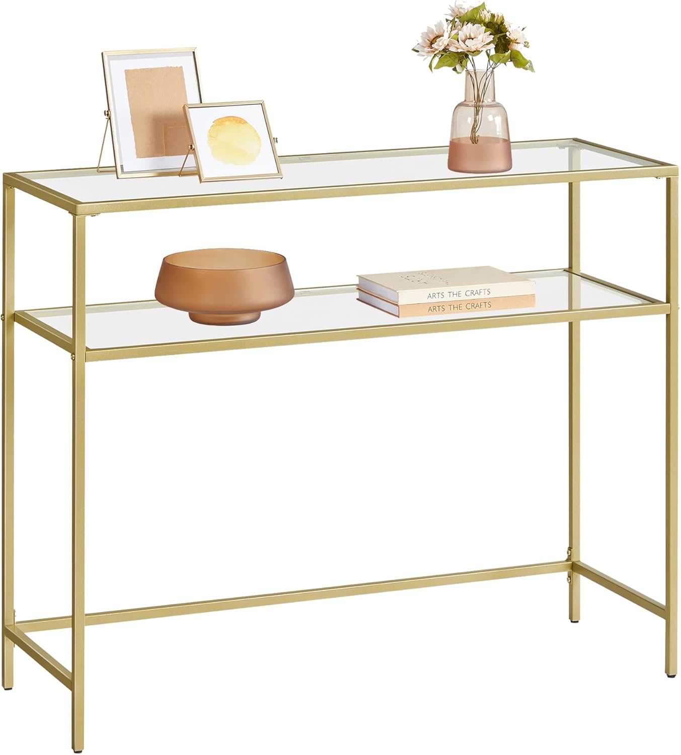Konsolentisch Hartglas Modern Verstellbar Wohnzimmer Goldfarben