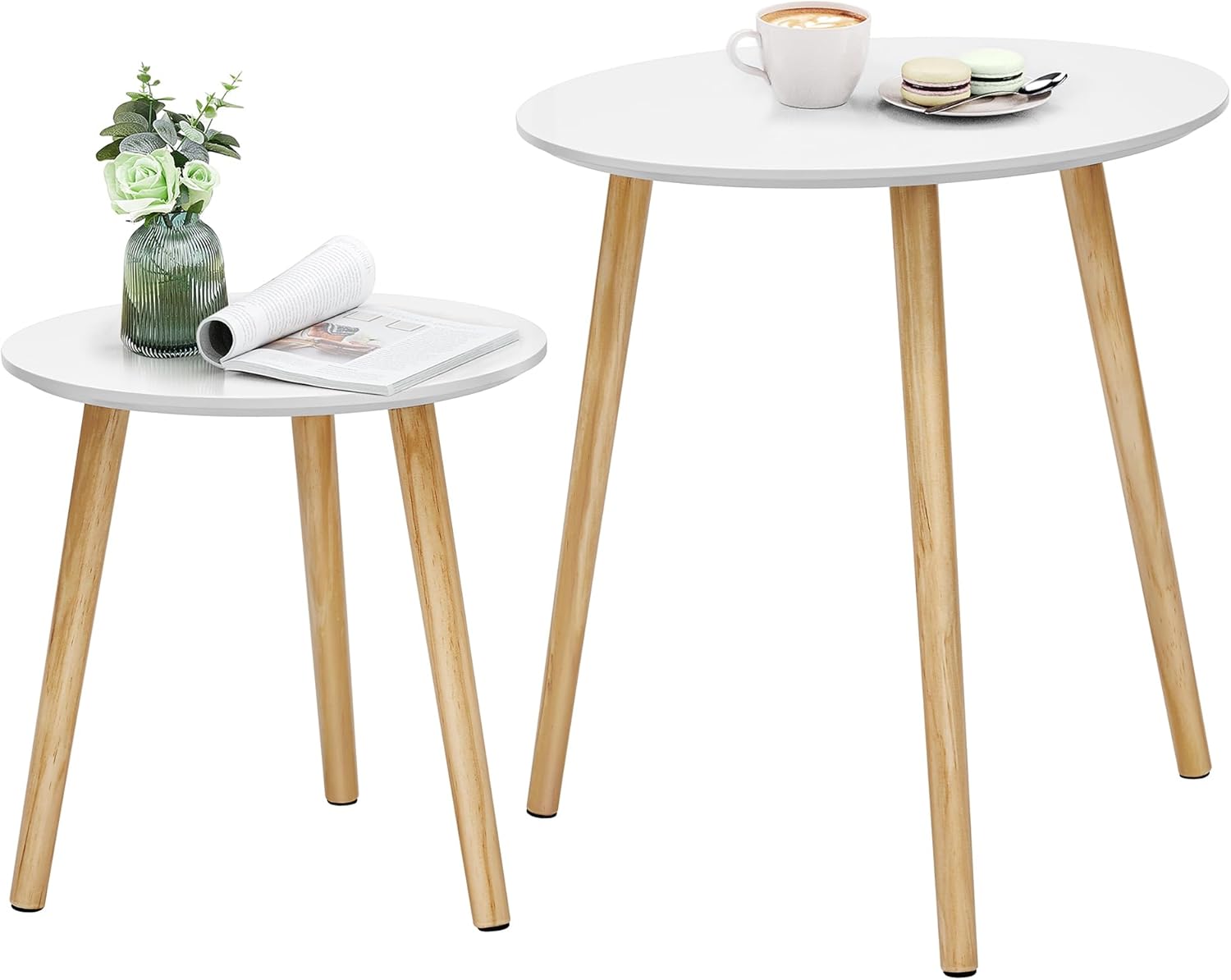 Beistelltisch-Set skandinavisch Kiefernholz Weiss