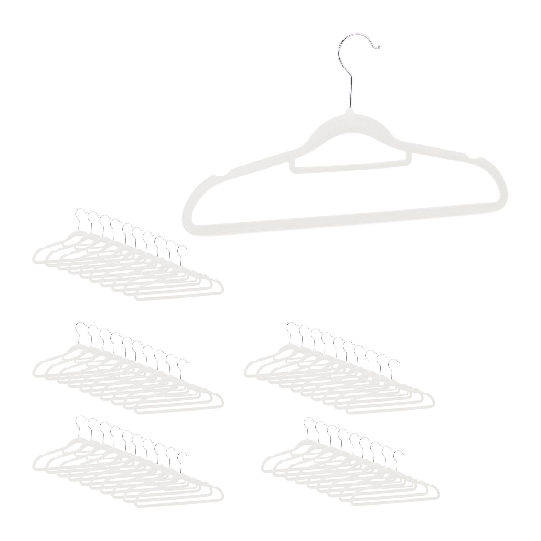 Kleiderbügel Samt 50er-Set Weiss-Silber