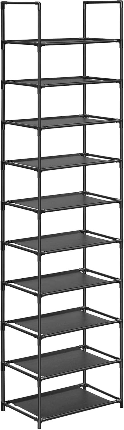 Schuhregal Metallgestell 10 Ebenen, 28 x 45 x 173 cm, Schwarz