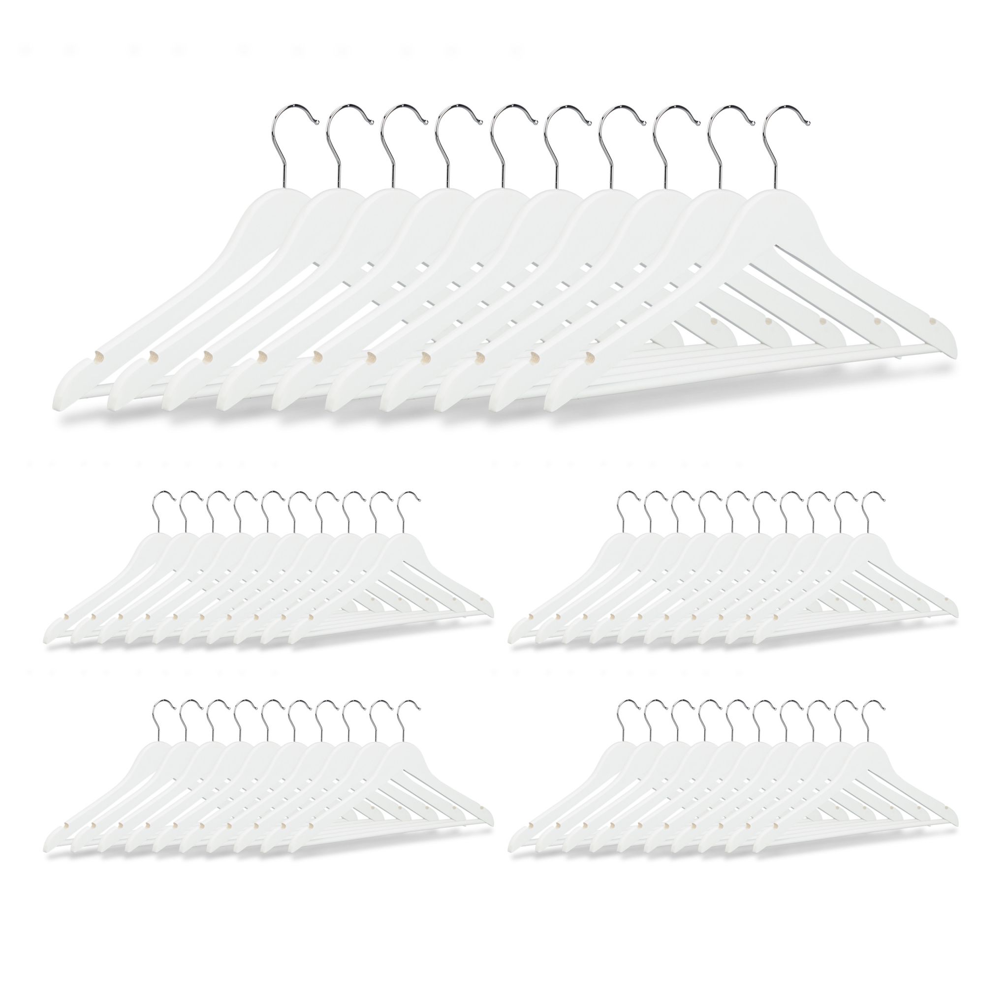 Kleiderbügel Holz 50er-Set Weiss-Silber