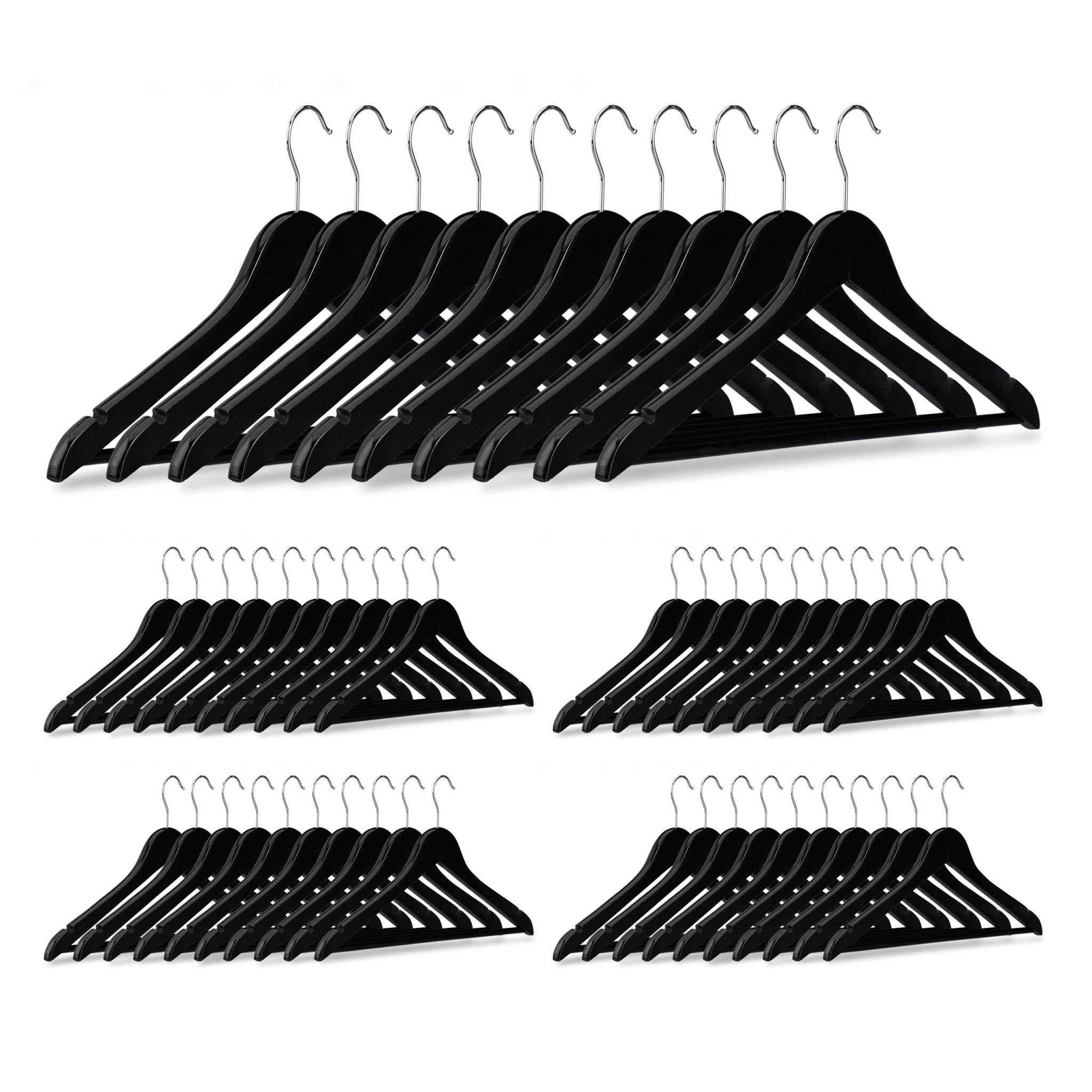 Kleiderbügel Holz 50er-Set Schwarz-Silber